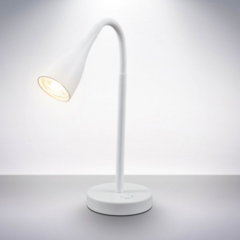 B.K.Licht LED Tischleuchte, Leuchtmittel wechselbar, Warmweiß,  Schreibtischlampe, flexibel verstellbar, 5W 400 Lumen 3.000K, weiß