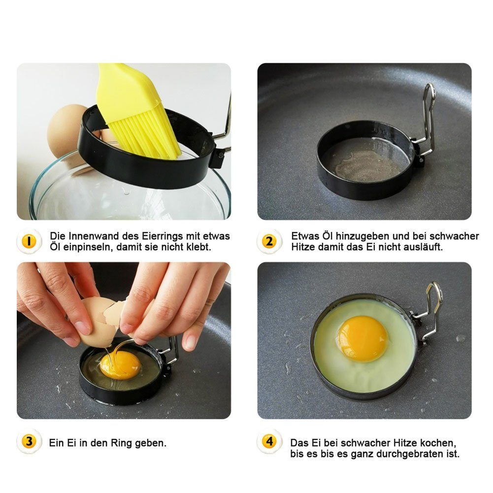 Form 4 Eierringformen, Edelstahl Stück Kochen Eierkocher Antihaft-Spiegelei Atäsi