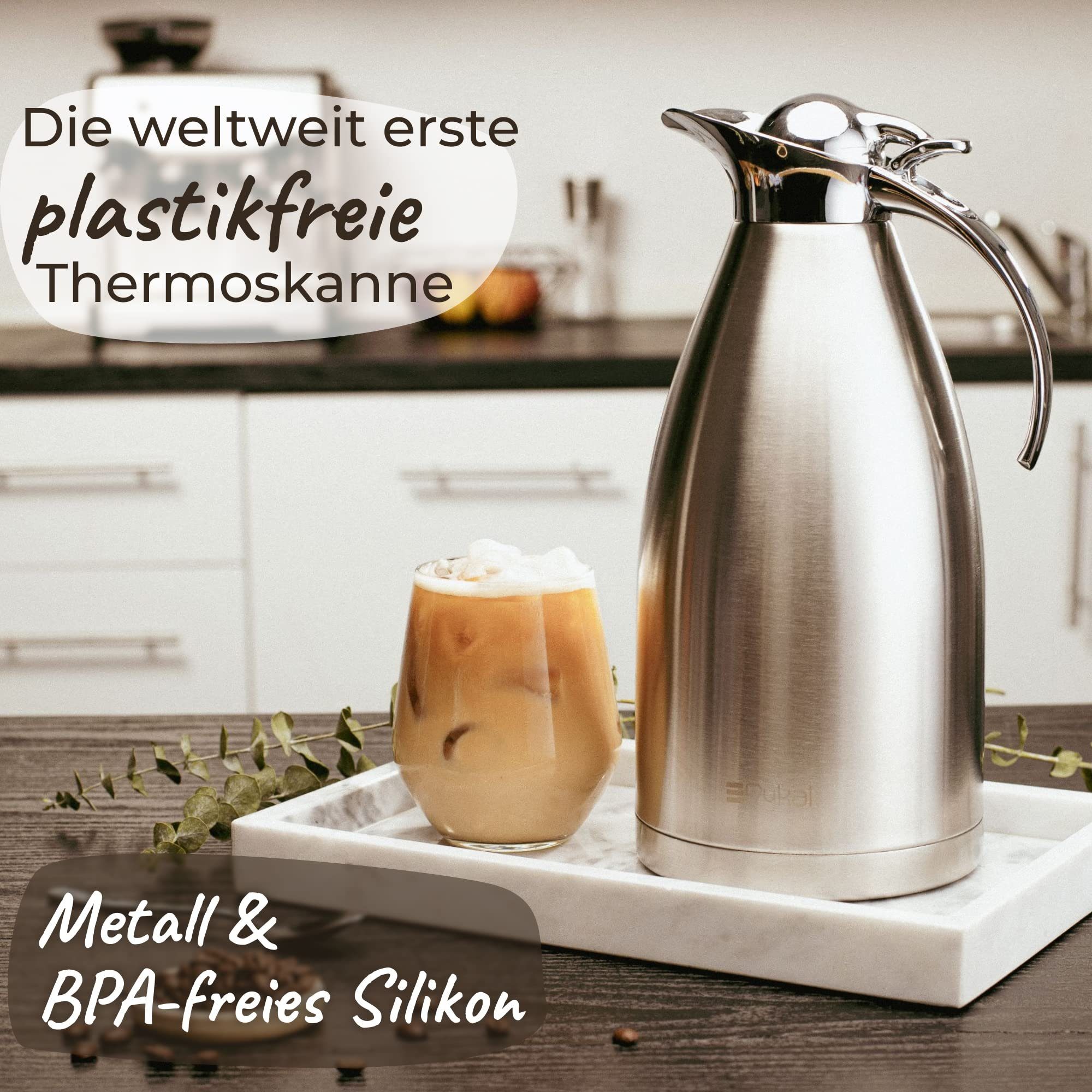 Pykal Karaffe 2L Edelstahl Isolierkanne - 24h Warmhaltefunktion - Silber,  2L Vakuum Isolierkanne - 24h bei 60°C - Silber