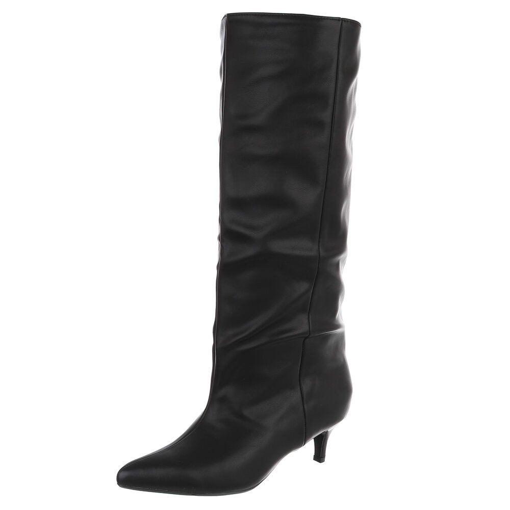 Ital-Design Damen Kniehochstiefel mit Absatz und spitzer Form Stiefel (92125536) Pfennig-/Stilettoabsatz Stiefel in Schwarz