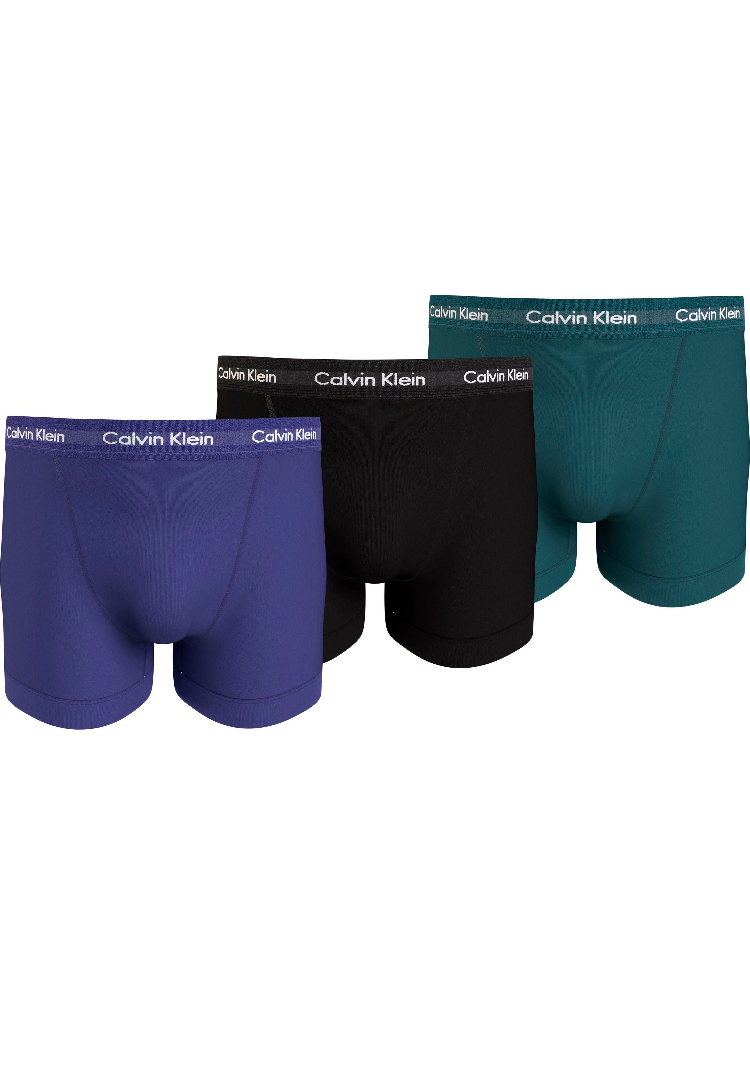 Calvin Klein mit 3PK Trunk Underwear SPECTRUM_BLUE,_BLACK,_ATLANTIC_DEEP Logo-Elastikbund TRUNK (Packung, 3er-Pack) 3-St