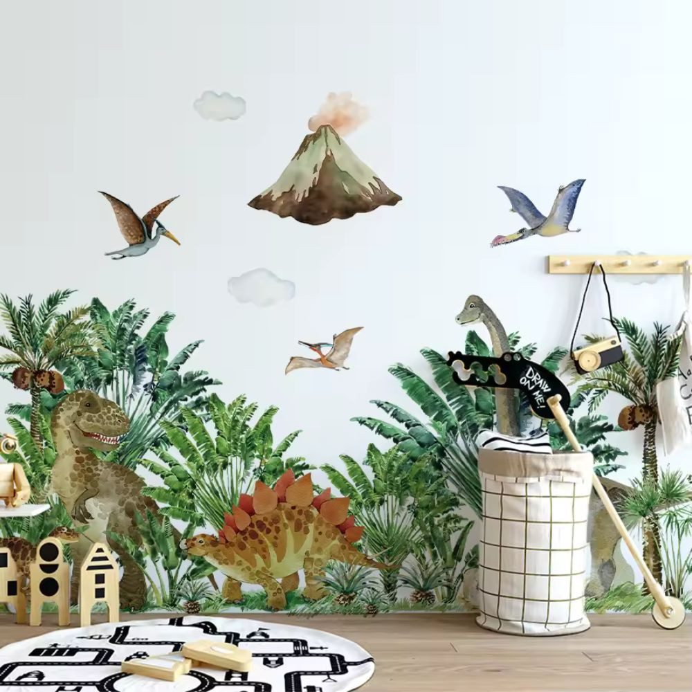 Montegoni Wandtattoo Dinosaurier Wandsticker Kinderzimmer Dino Wandtattoo ablösbar (Mehrteiliges Wandtattoo Set, 2er Set Dinosaurier Wandsticker), Selbstklebend, Wasserfest, Ablösbar, Großformat, Umweltfreundlich