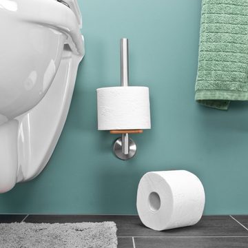 bremermann Toilettenpapierhalter Bad-Serie PIAZZA BAMBUS – Ersatzrollenhalter aus Edelstahl & Bambus