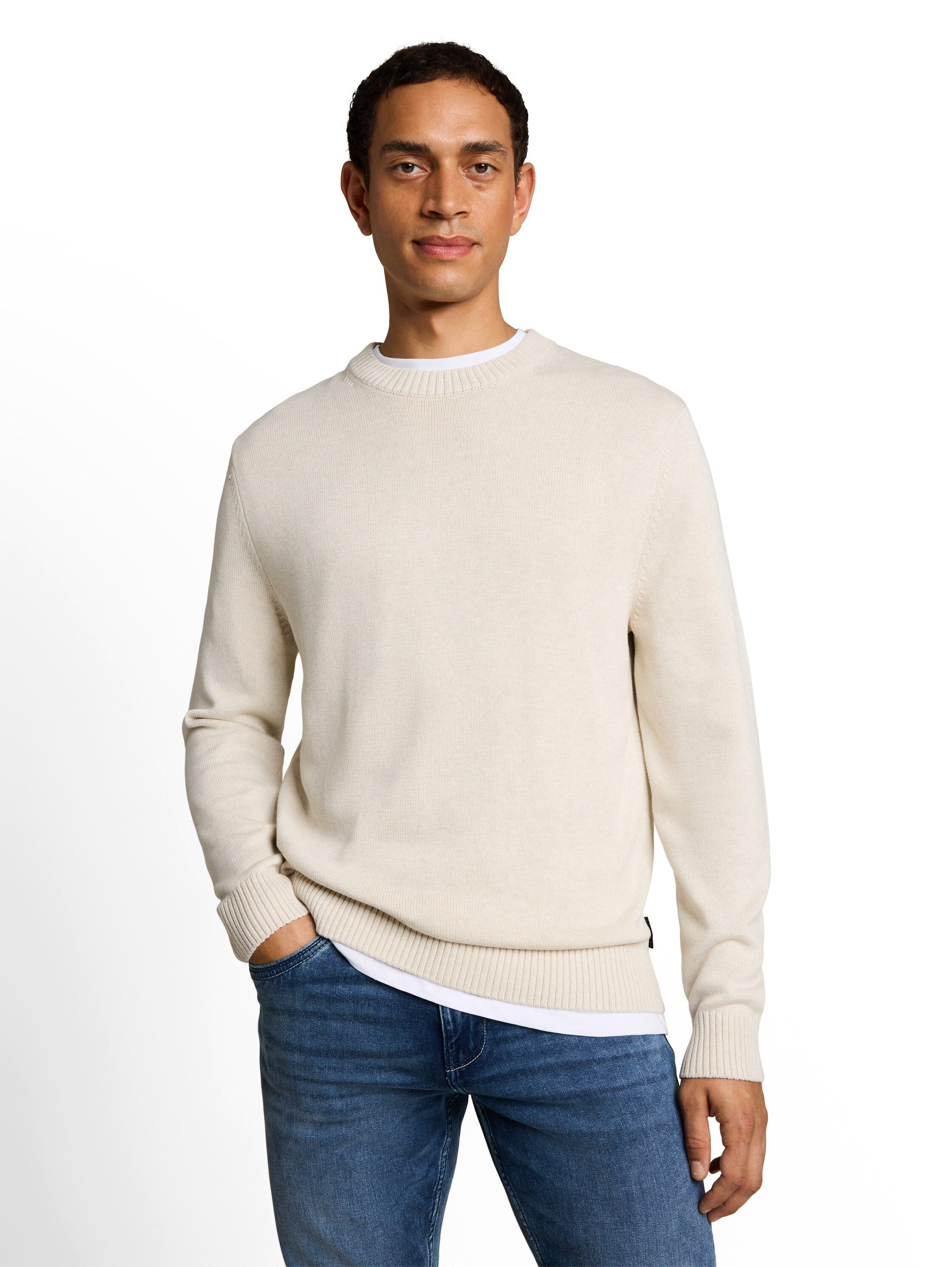 TOM TAILOR Strickpullover mit Rundhals / Baumwolle
