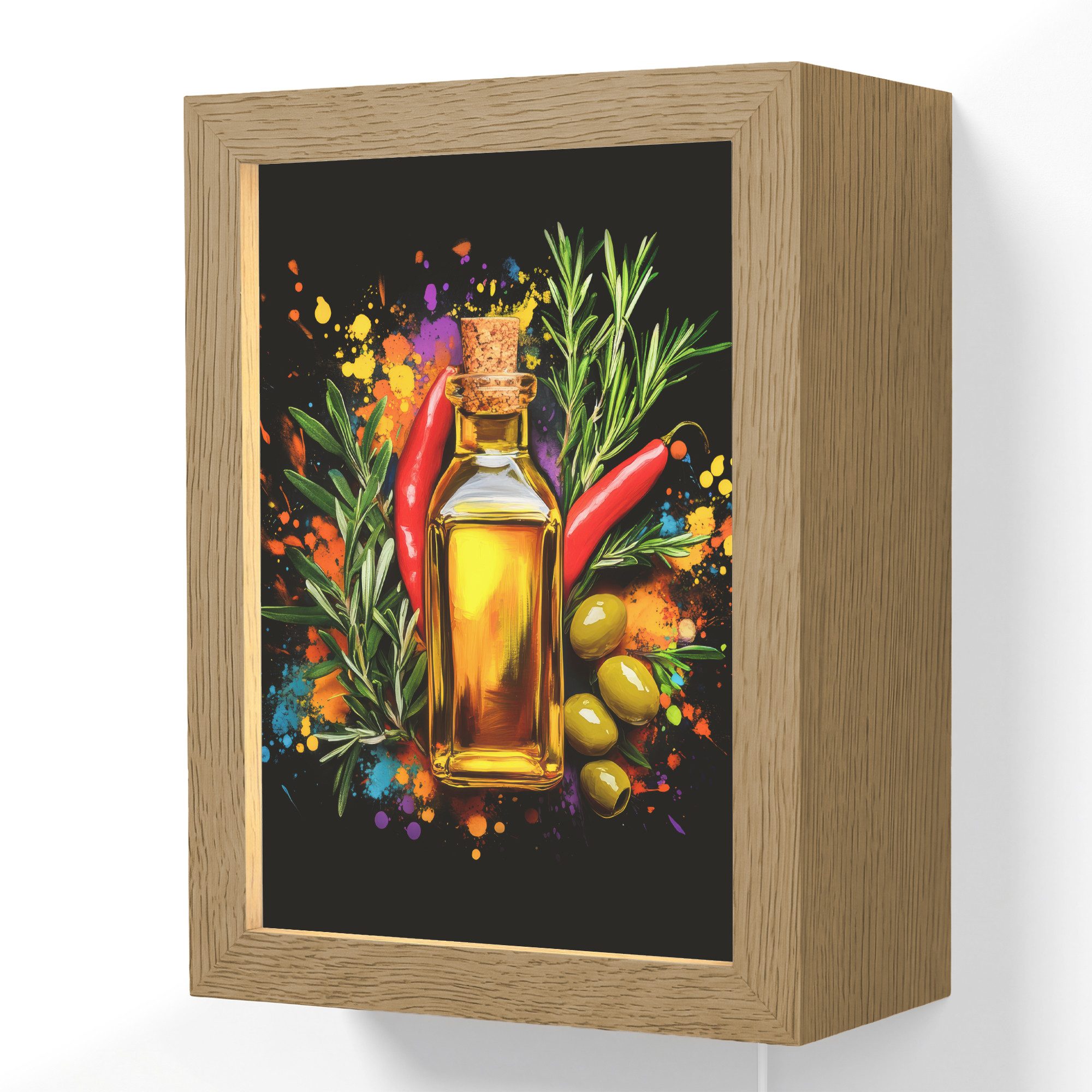 OnlyWow Wandleuchte Lightbox Olivenöl - Graffiti - Pfeffer - Oliven - Modern, Dimmbar, Farbwechsel, LED, Warmweiß, Kaltweiß, Neutralweiß Einstellbar, Wandlampe Innen, Dimmbar, mit Kabel, LED, Beleuchtung, Wohnzimmer
