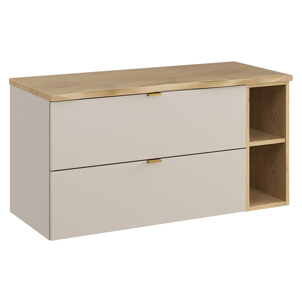 Lomadox Waschbeckenschrank DURANGO-56 100 cm breit in Kaschmir und Eiche mit Baumkantenoptik