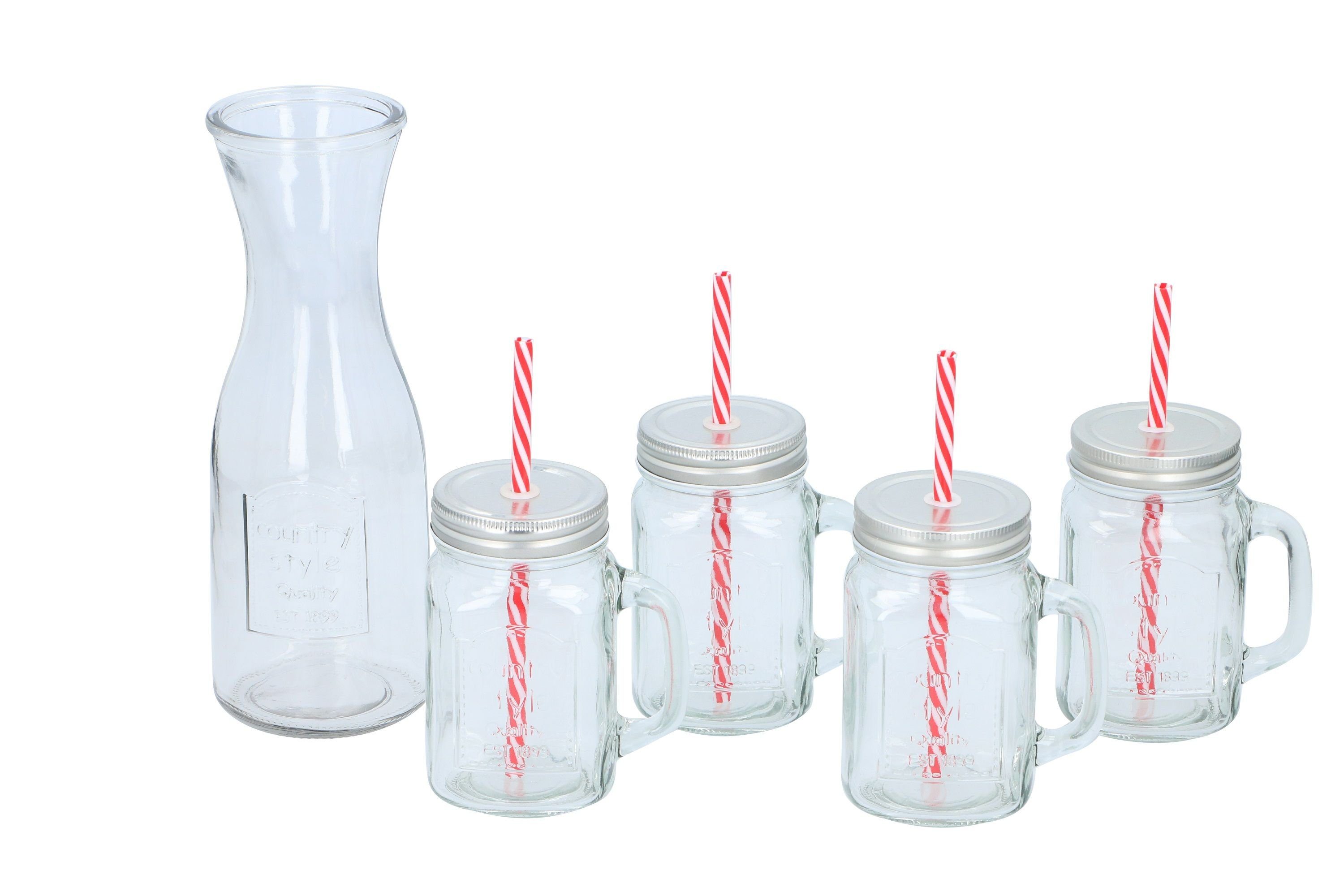 *Alpina* Gläser-Set Wasserkaraffe,inkl.4tlg. Trinkglässer m. Henkel, Deckel, Glas,Metall,Kunststoff