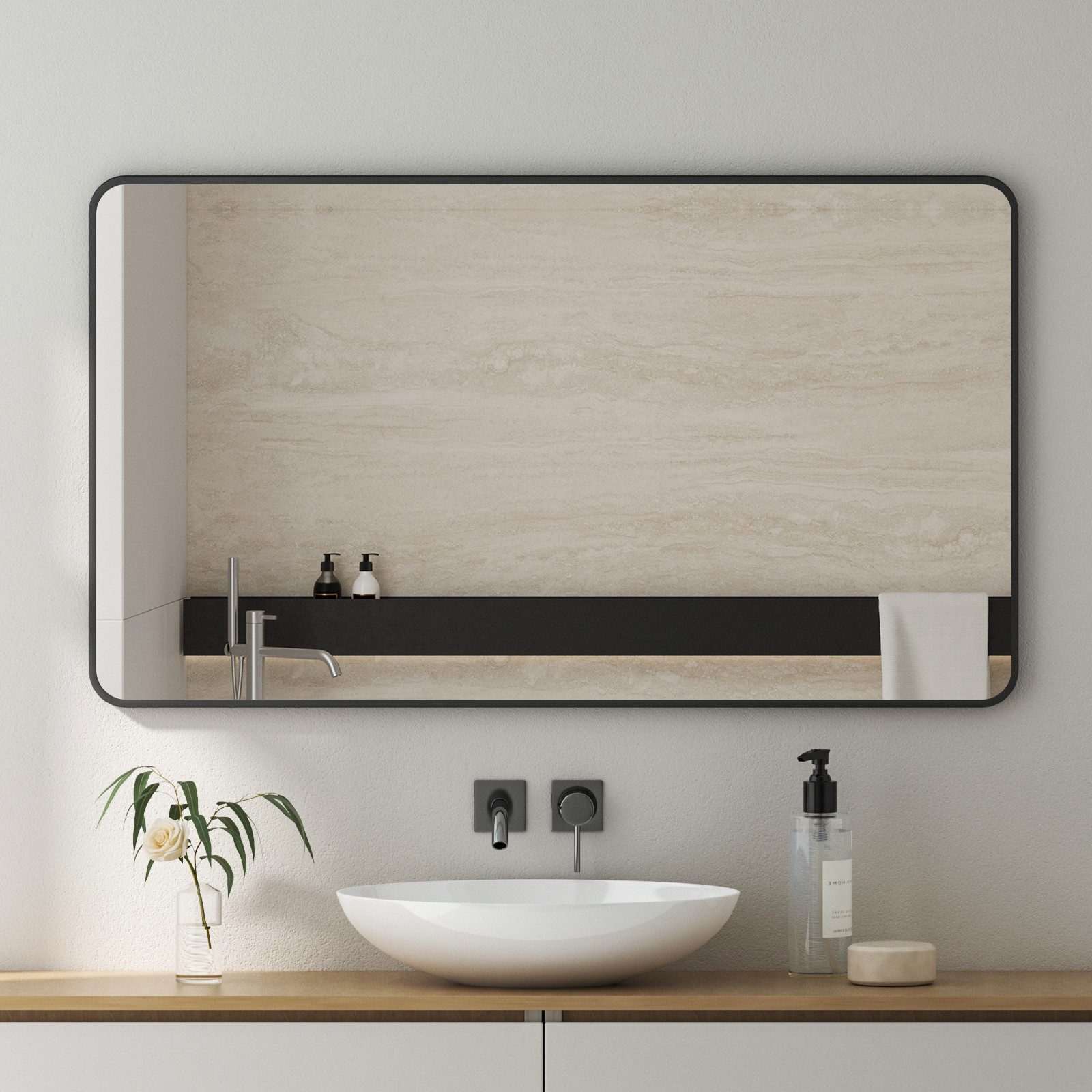 Boromal Badspiegel Schwarz Wandspiegel groß 120x70 günstig online kaufen