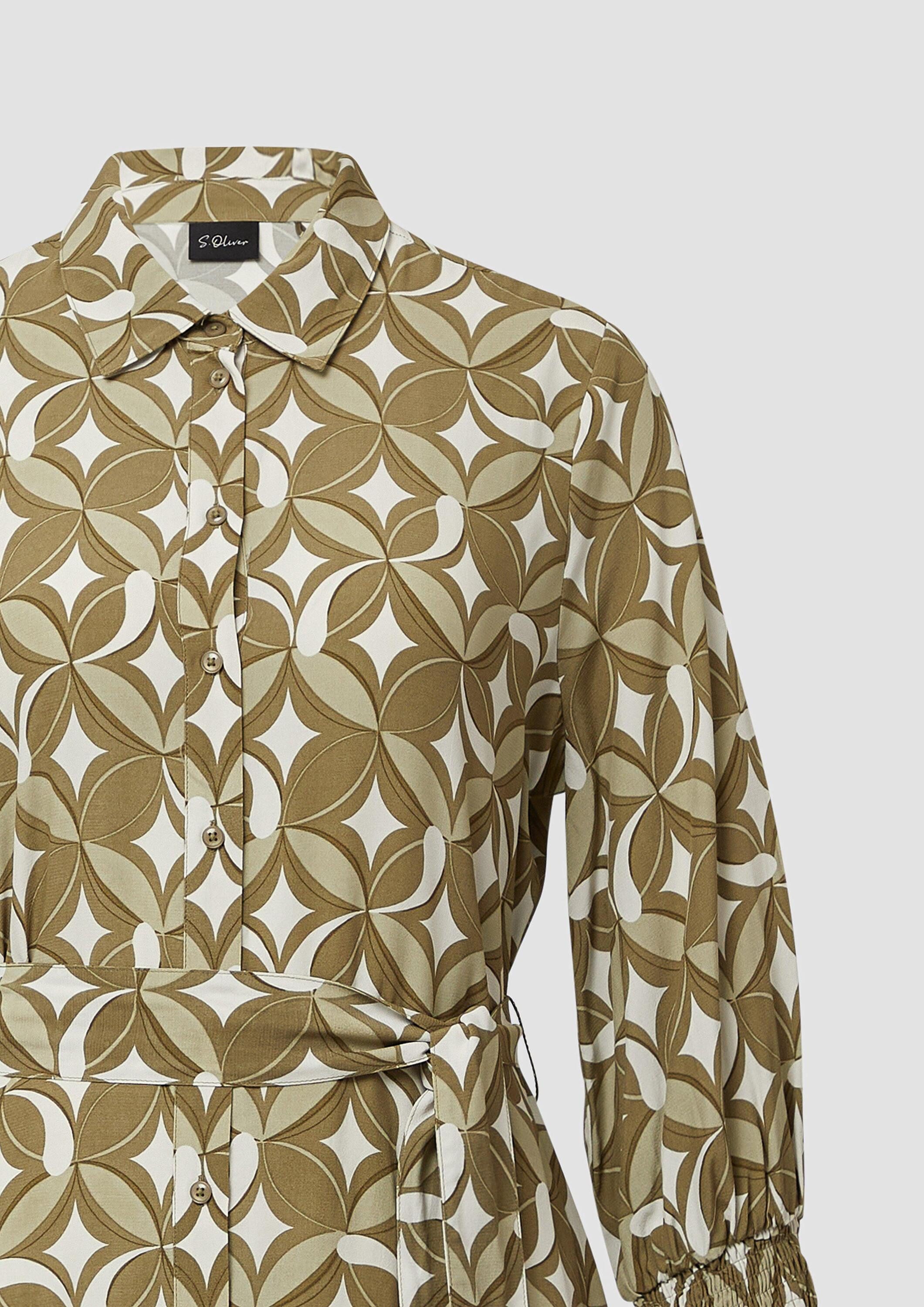 s.Oliver Midikleid Kleid Langes Viskosekleid mit All-over-Print und Bindegürtel