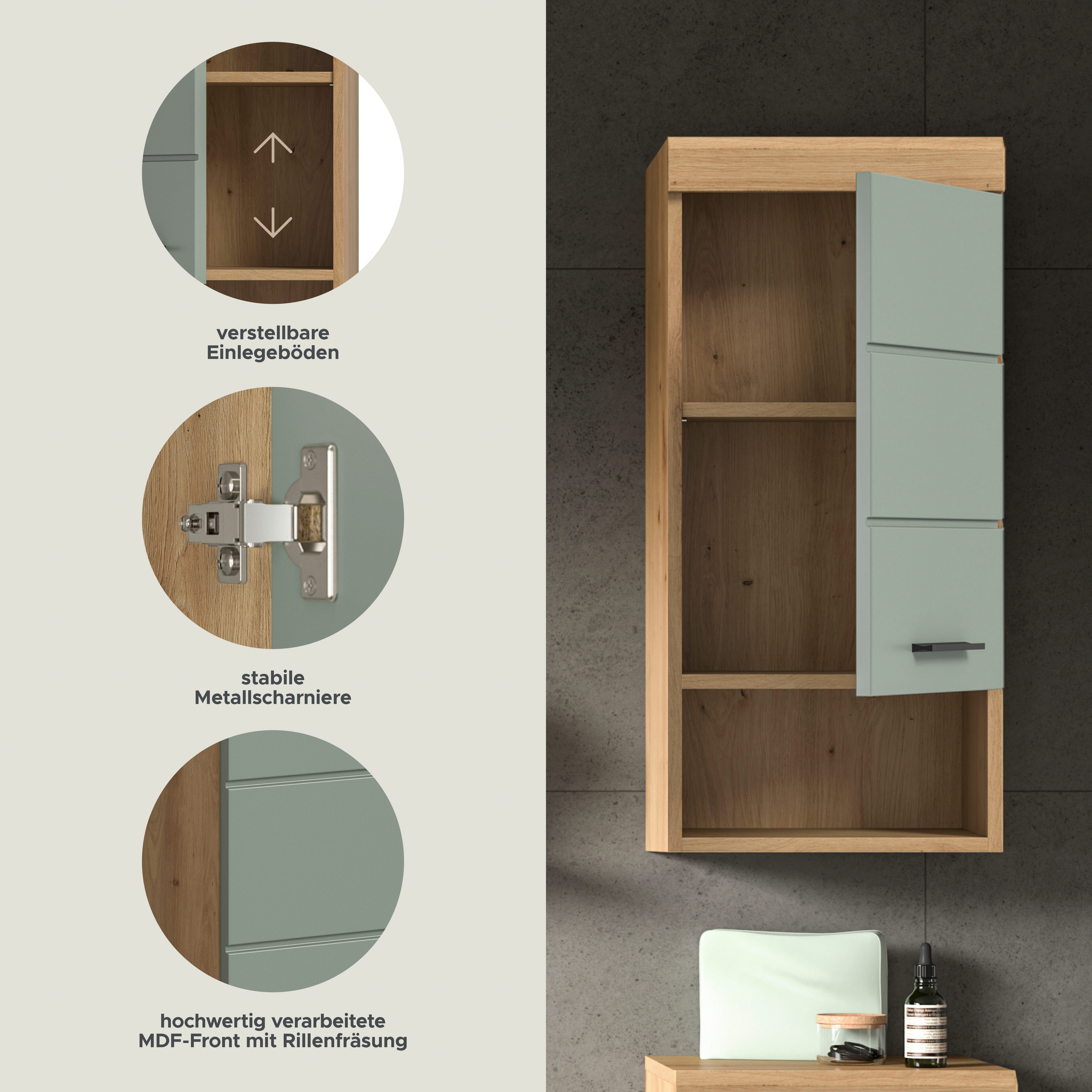welltime Hängeschrank SIENA, Breite 37cm, 1 Tür, 1 offenes Fächer, 1 Einlegeboden, MDF-Front (1-St., TOPSELLER) in verschiedenen Farben erhältlich, Badmöbel, Badschrank, Schrank, Bad