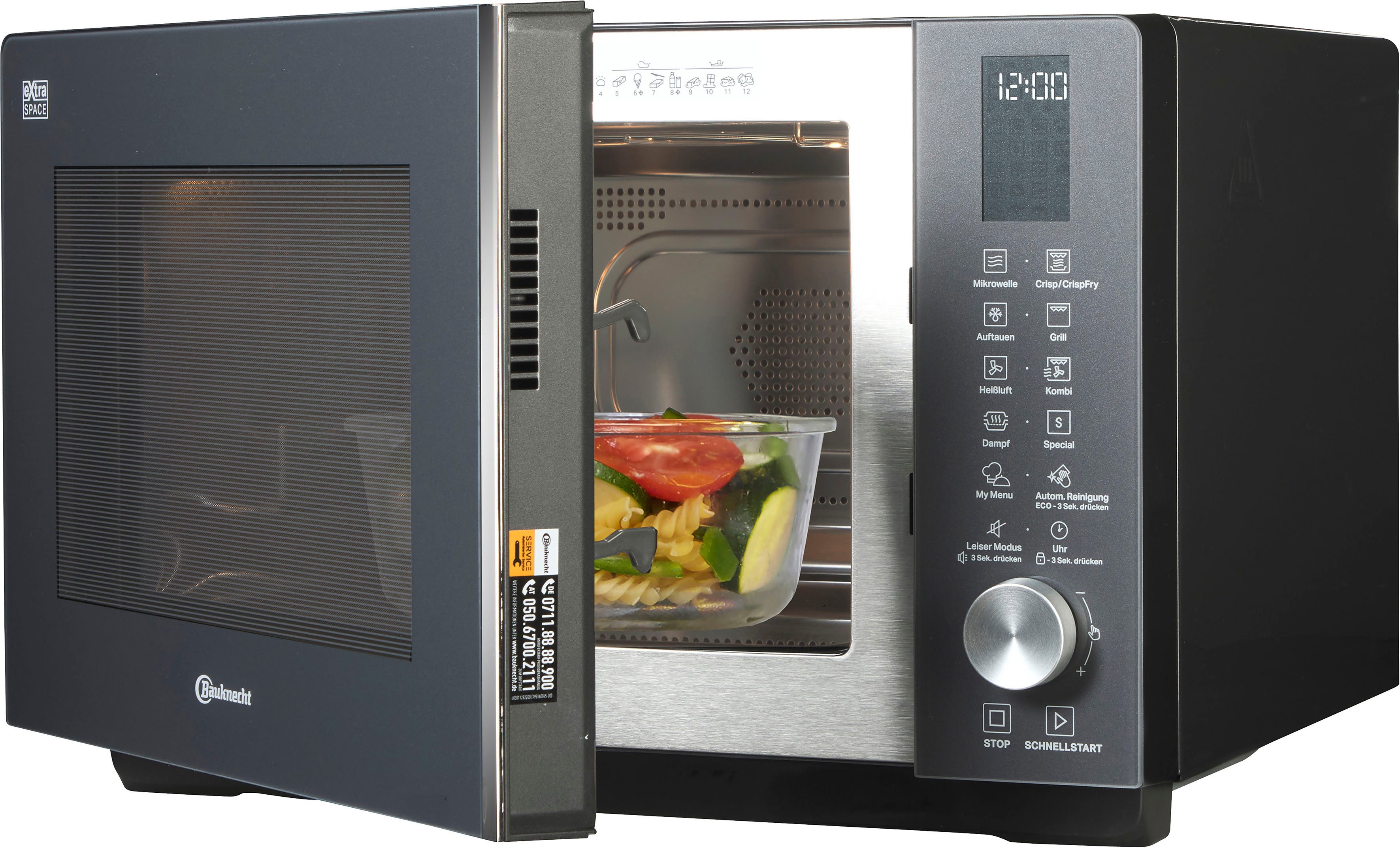 BAUKNECHT Mikrowelle MF 259 SG, Dampfgarfunktion, Grill, Heißluft, Mikrowelle, 25 l, intelligente Technologie ohne Drehteller