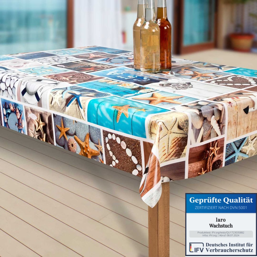 laro Tischdecke Wachstuch-Tischdecken Abwaschbar Strand. Sand. Muschel. rec günstig online kaufen