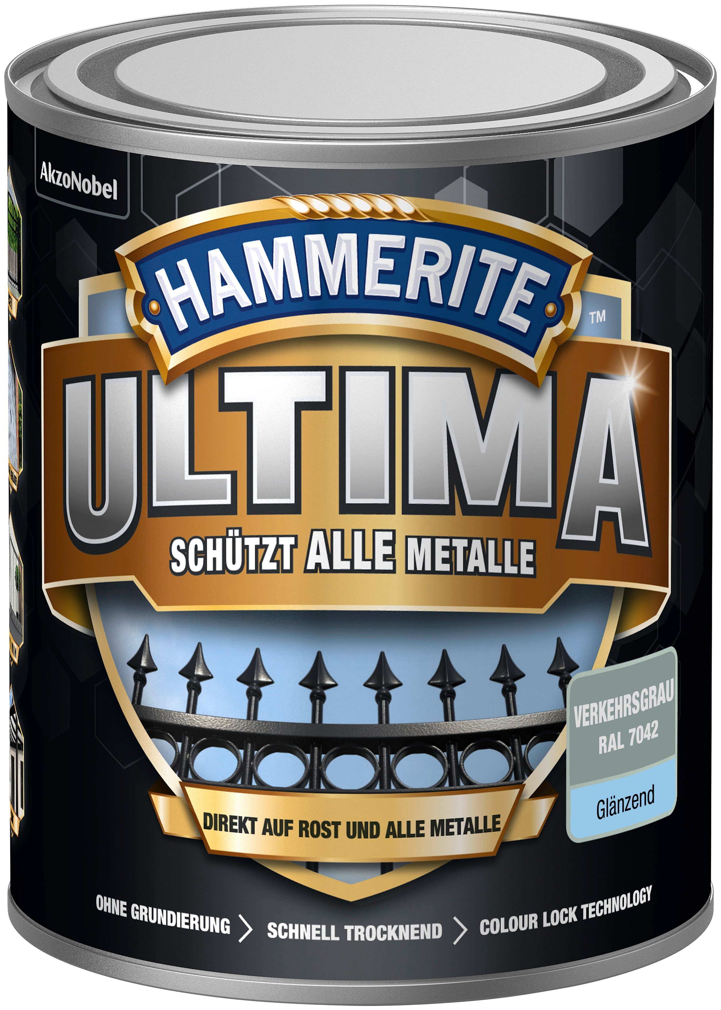 Hammerite  verkehrsgrau Metallschutzlack verkehrsgrau ULTIMA Metalle, alle glänzend 7042 schützt 3in1, RAL7042, RAL glänzend