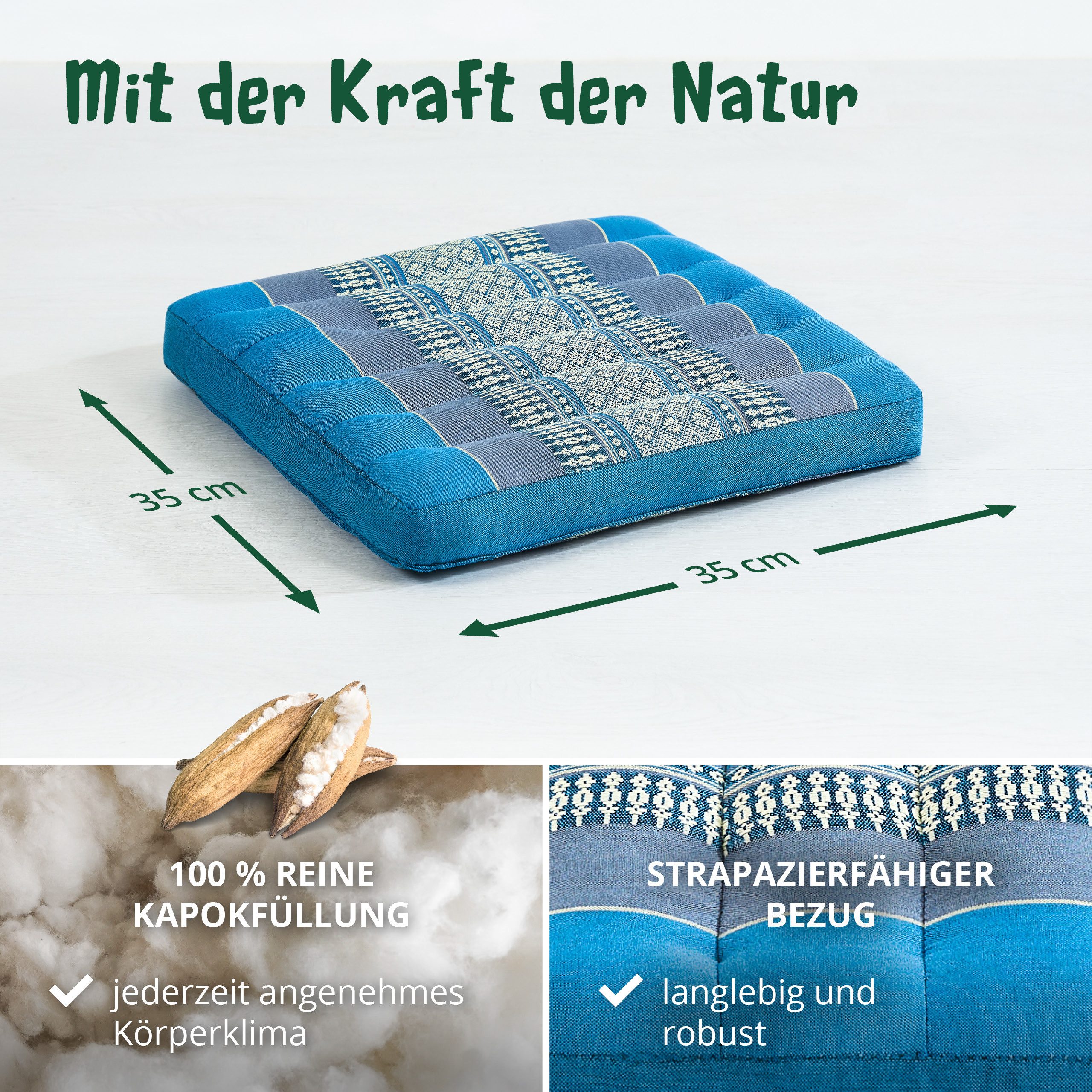 livasia Sitzkissen Sitzkissen 35 cm, vegan und handgefertigt, 35x35x6cm, Kapok – Bild 4 von 5