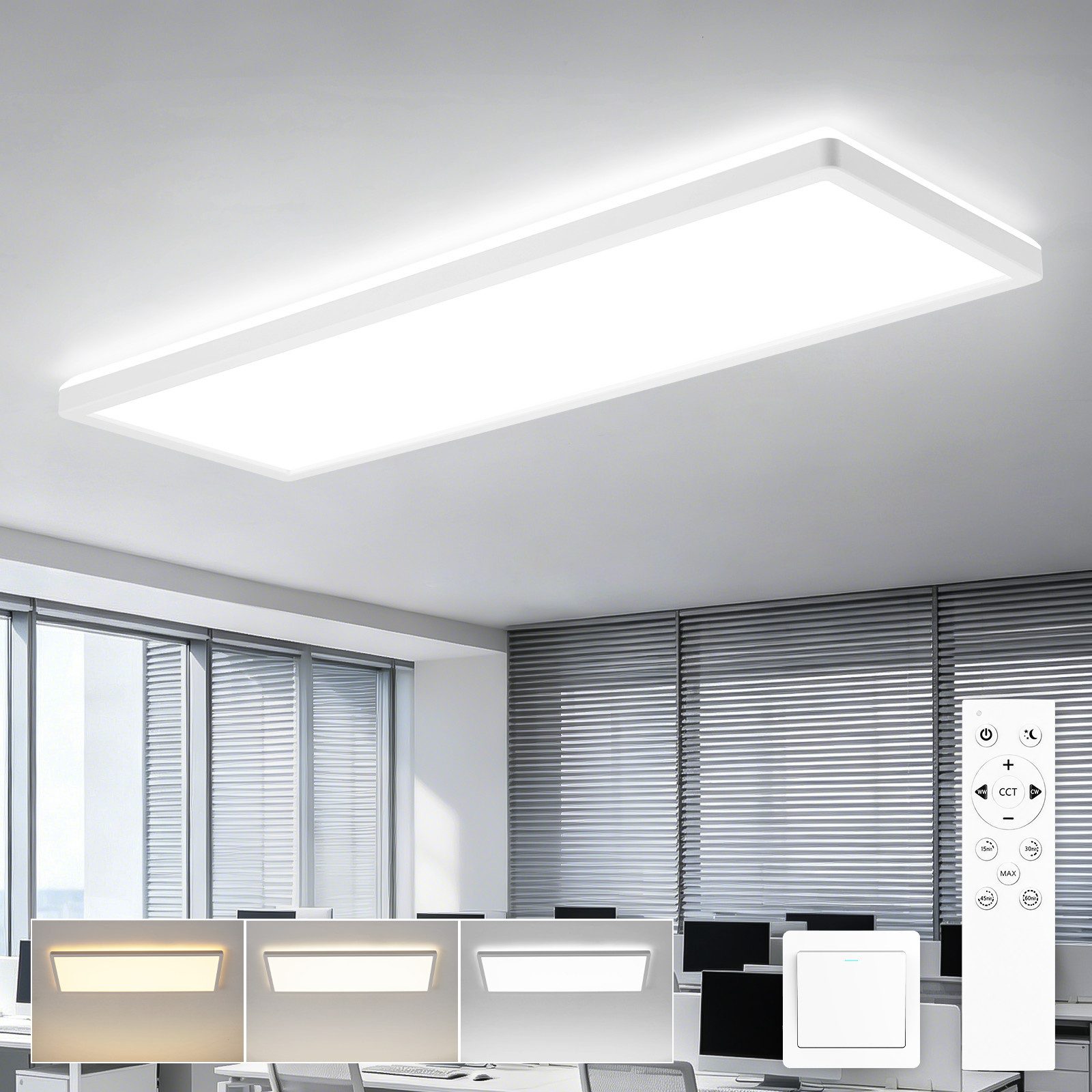 Nettlife LED Panel Schwarz/weiß 58x20 cm RGB dimmbar Deckenpanel Bürolampe 22W, LED fest integriert, Warmweiß Neutralweiß Kaltweiß, für Werkstatt, Flur, Küche, Wohnzimmer
