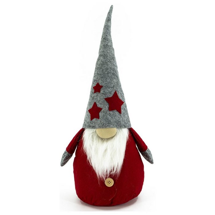 MARELIDA Weihnachtsfigur Wichtel ALVIN Dekofigur Filz graue biegbare Mütze rote Sterne Weihnachten 81cm (1 St)