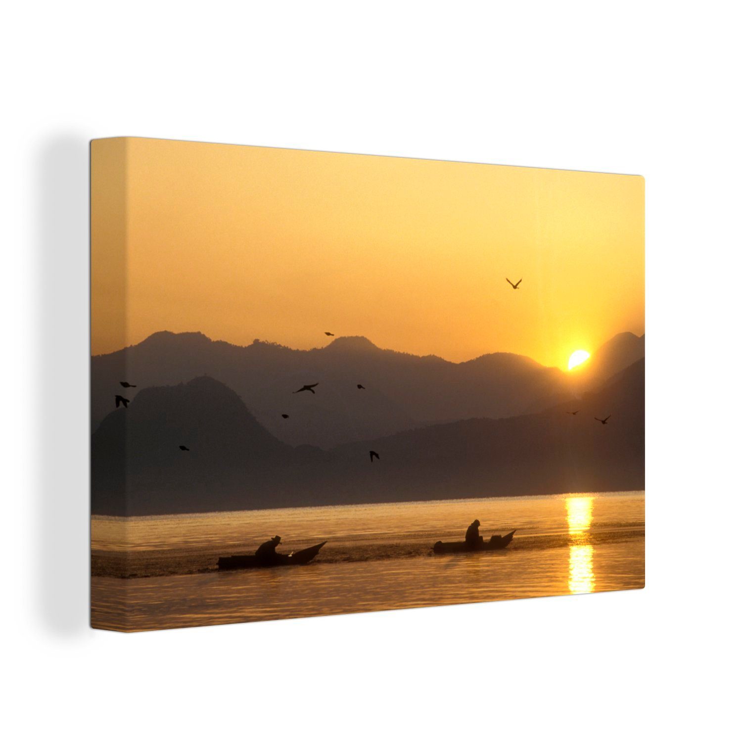 Aufhängefertig, - Vogel OneMillionCanvasses® St), - cm Leinwandbild Wanddeko, See (1 30x20 Leinwandbilder, Wandbild Sonnenuntergang,