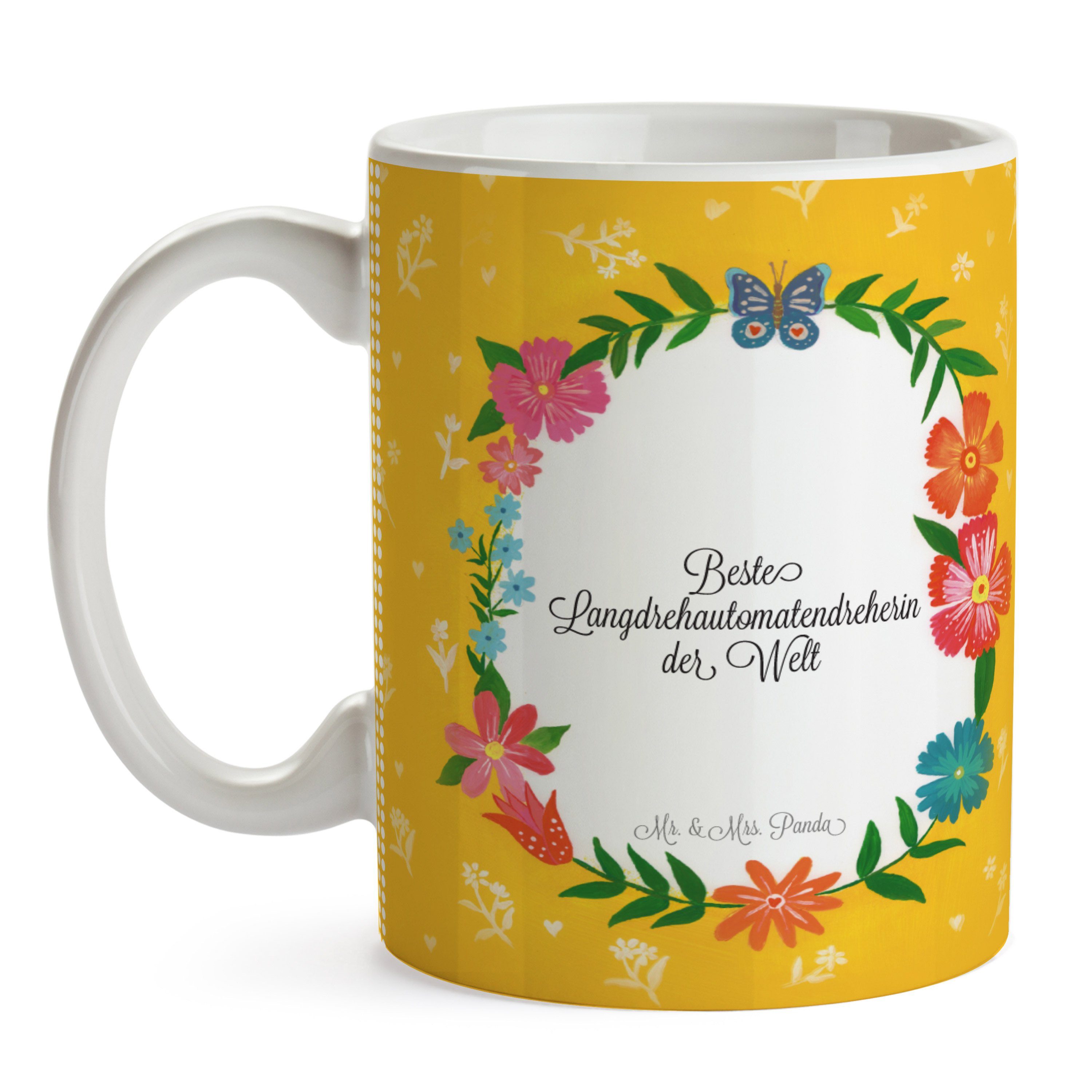 Keramik Kaffeetasse, Geschenk, Panda Mrs. Langdrehautomatendreherin Bür, Tasse Beruf, Mr. & - Becher,