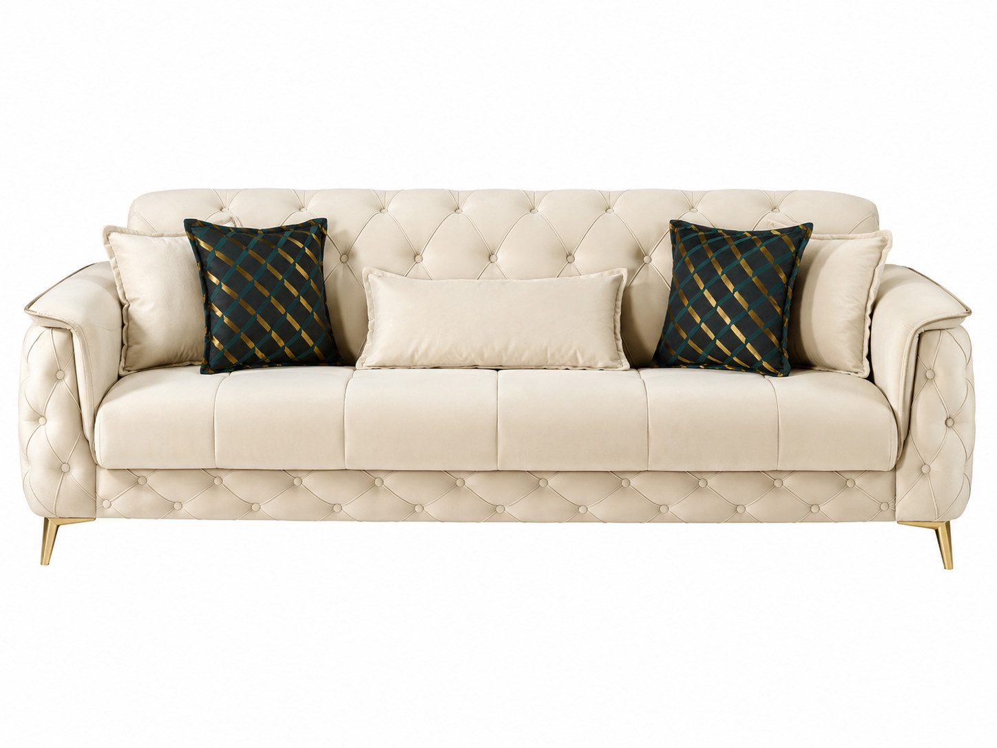 Villa Möbel Sofa Sucre, 3-Sitzer 1 Teile, Creme 3er Sofa Schlaffunktion durch aufklappbare Sitzfläche
