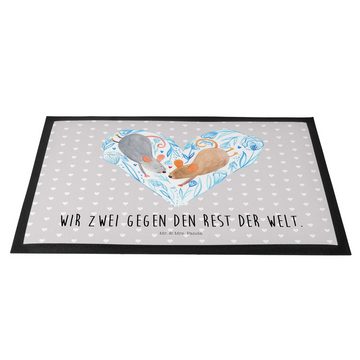 Fußmatte 40 x 60 cm Mäuse Herz - Grau Pastell - Geschenk, Love, Haustürmatte, Mr. & Mrs. Panda, Höhe: 0.3 mm, Dekorativ & Praktisch