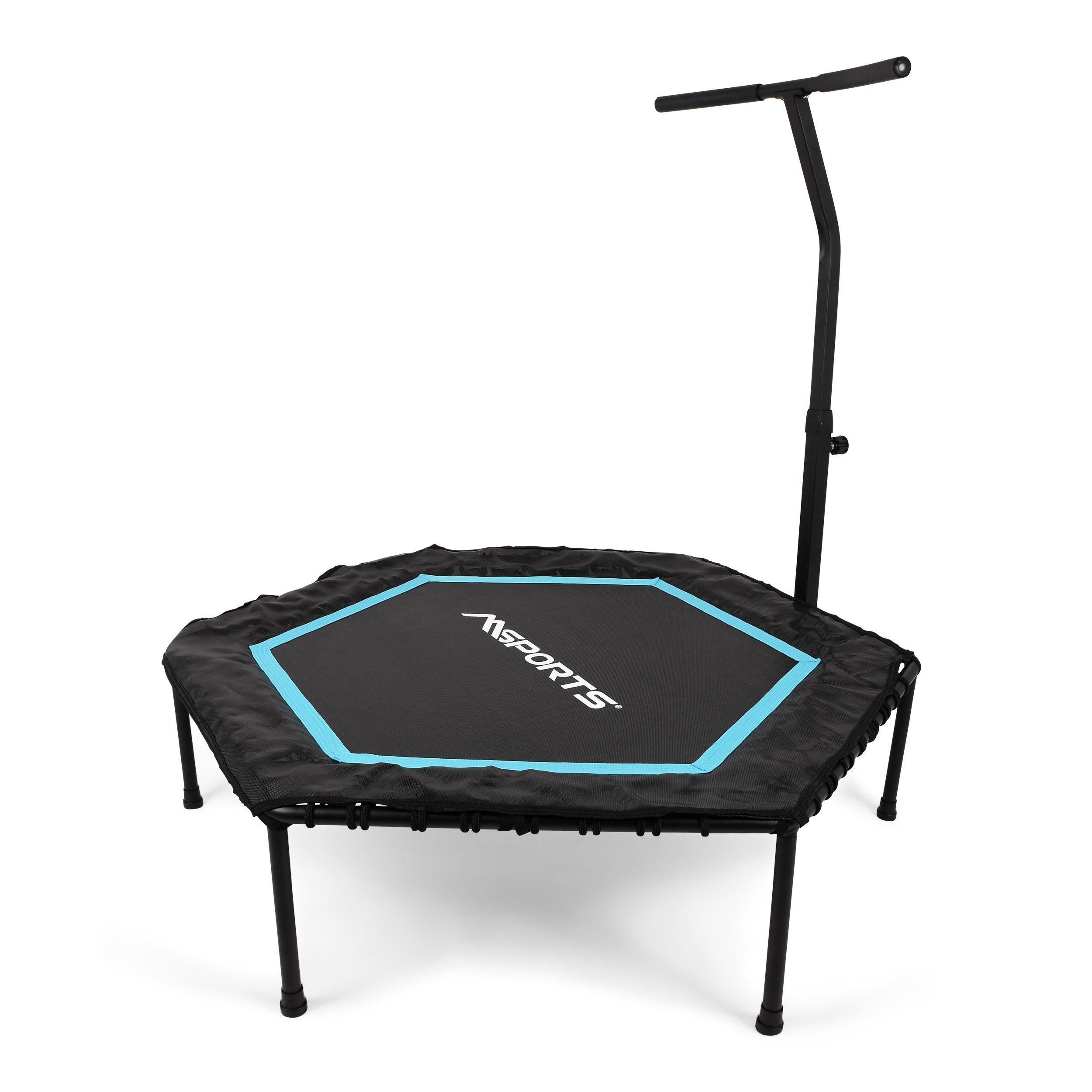 MSports® Fitnesstrampolin Fitness Trampolin mit Klappfunktion und Haltestange für Indoor und Outdoor, mit Höhenverstellung 150 kg Belastbarkeit