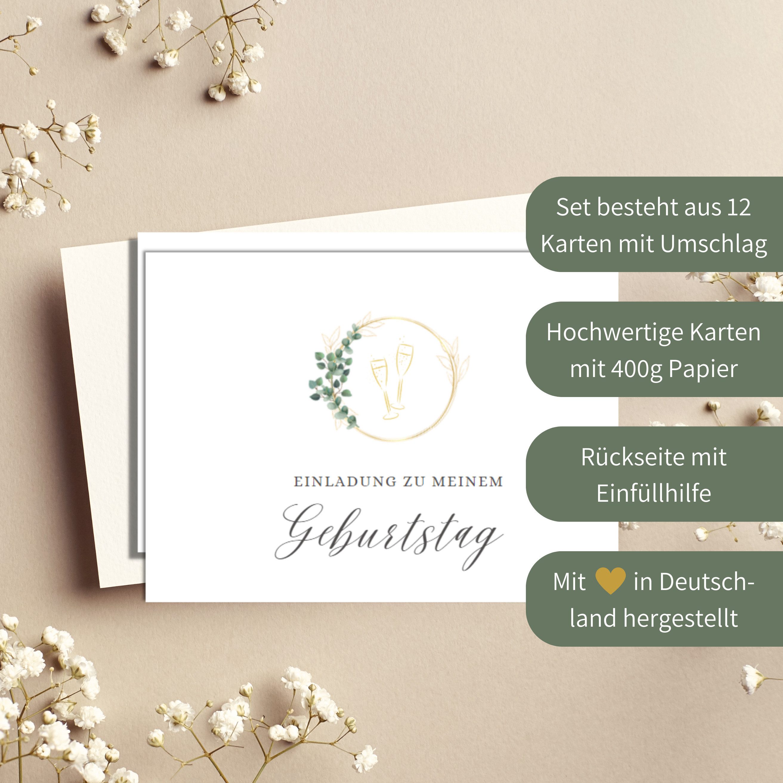 Briefzauber Einladungskarten 12x Geburtstag Einladungskarten mit 12x Umschlägen – Bild 3 von 5