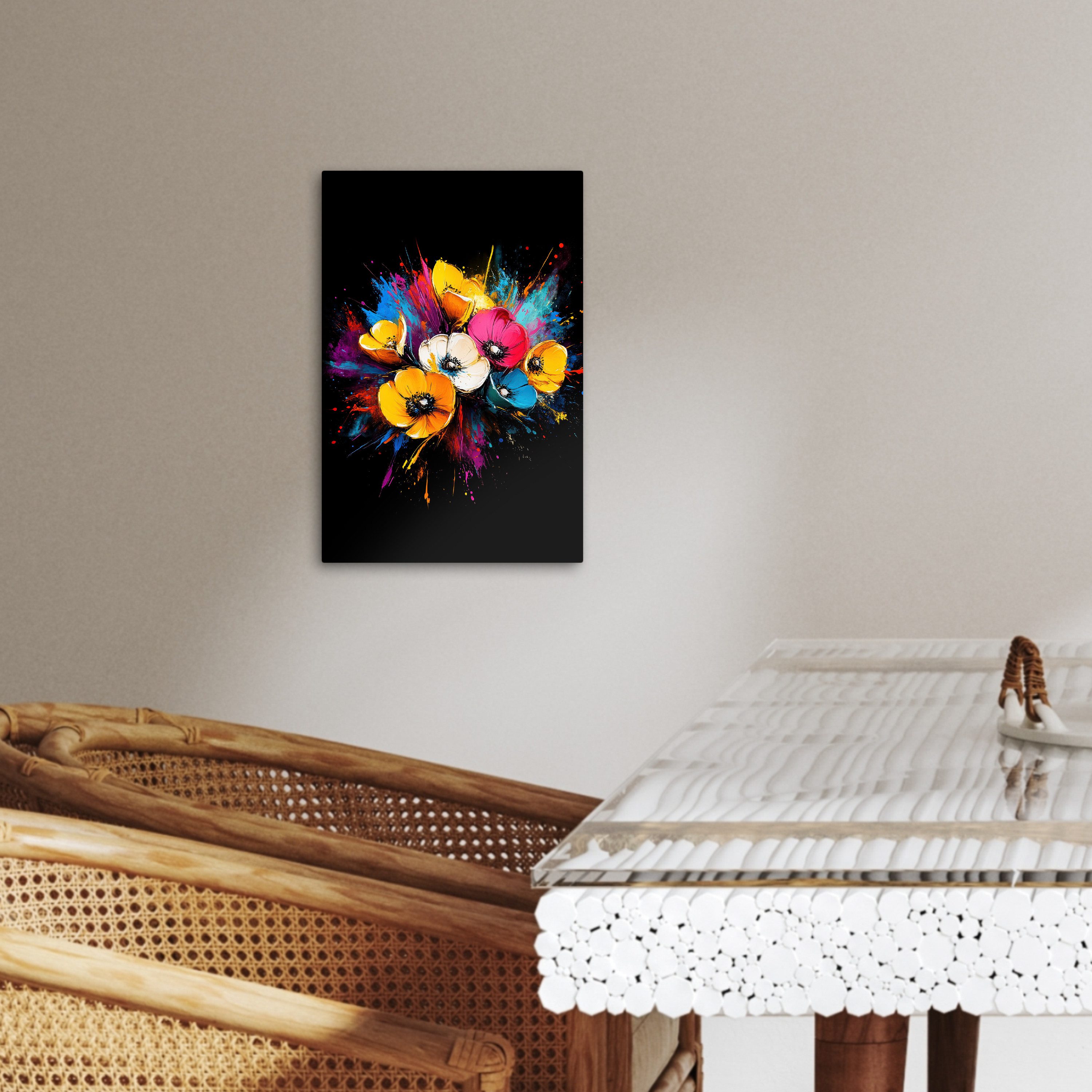 OneMillionCanvasses® Leinwandbild Blumen - Bunt - Graffiti - Modern - Blumenstrauß, Fotodruck (1 St), Wandbilder für Esszimmer, Wanddeko Bilder Küche 20x30 cm
