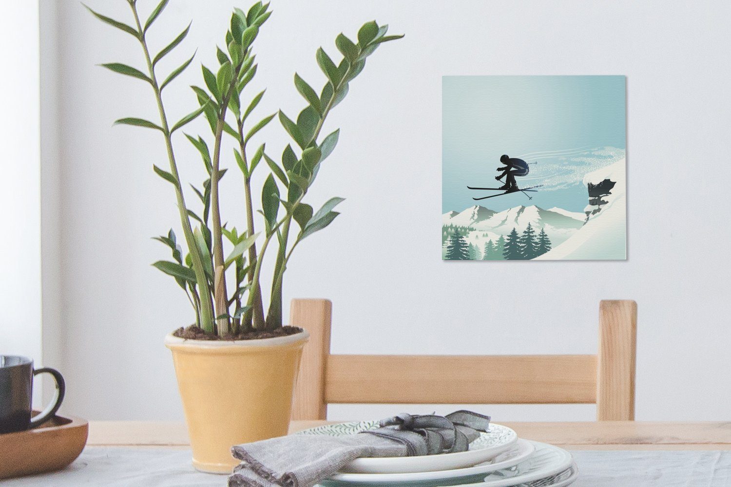 des OneMillionCanvasses® (1 Leinwandbild Illustration Eine eines Leinwand St), Hochsprungs Wohnzimmer für Skifahrers, Bilder Schlafzimmer