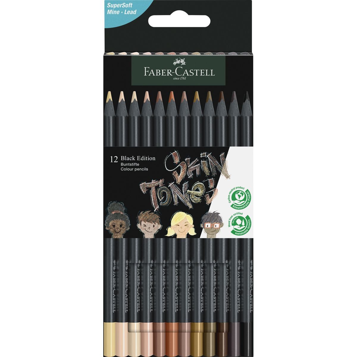 Faber-Castell Buntstift FABER-CASTELL Buntstifte Black Edition Skin Tones 12 Stück Kartonetui