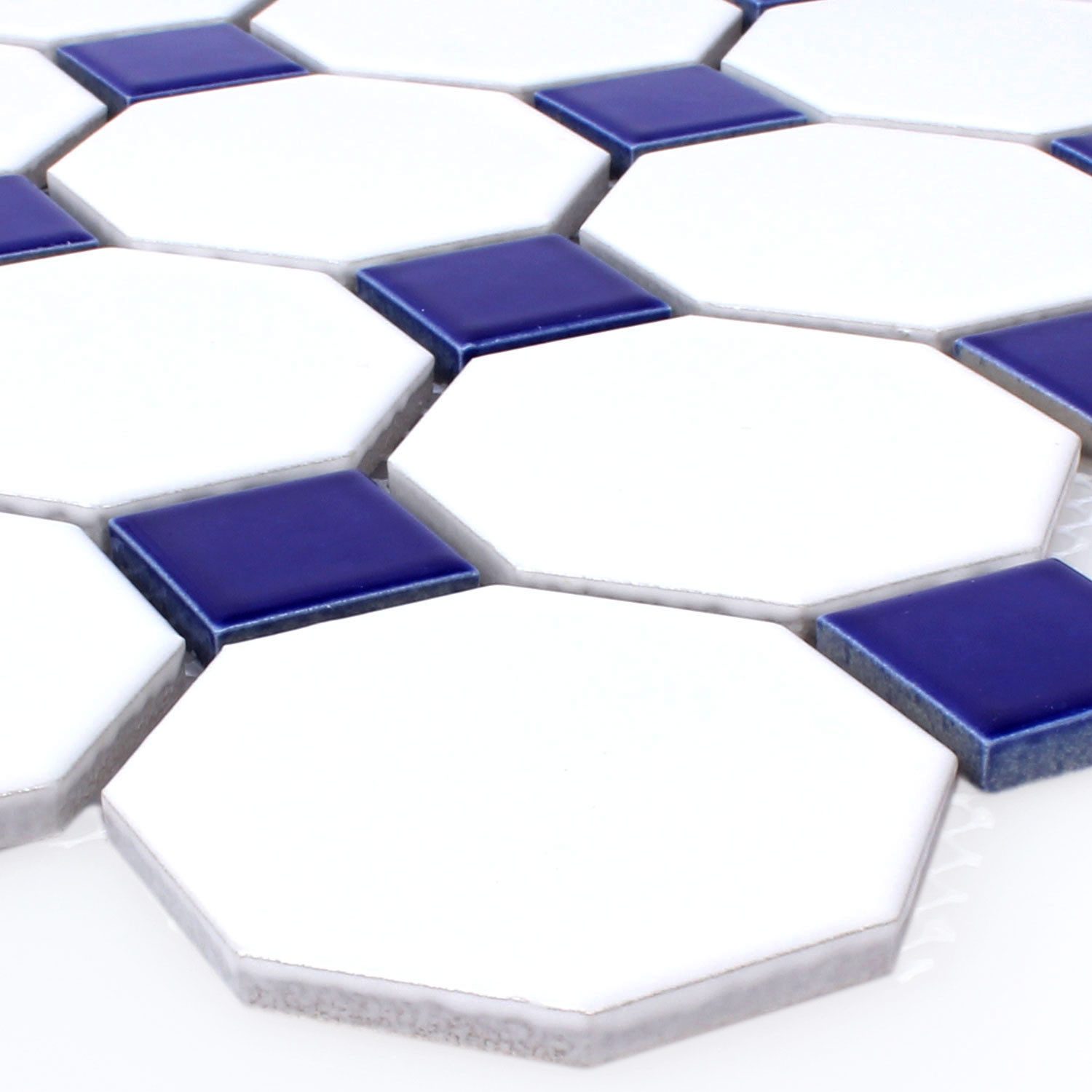 Mosafil Mosaikfliesen Keramik Mosaikfliesen Octagon Belami Weiß Blau 56, Keramik 29.500x29.500, weiß-blau, Verlegefertig auf ein Netz geklebt - Frostsicher - Wasserfest