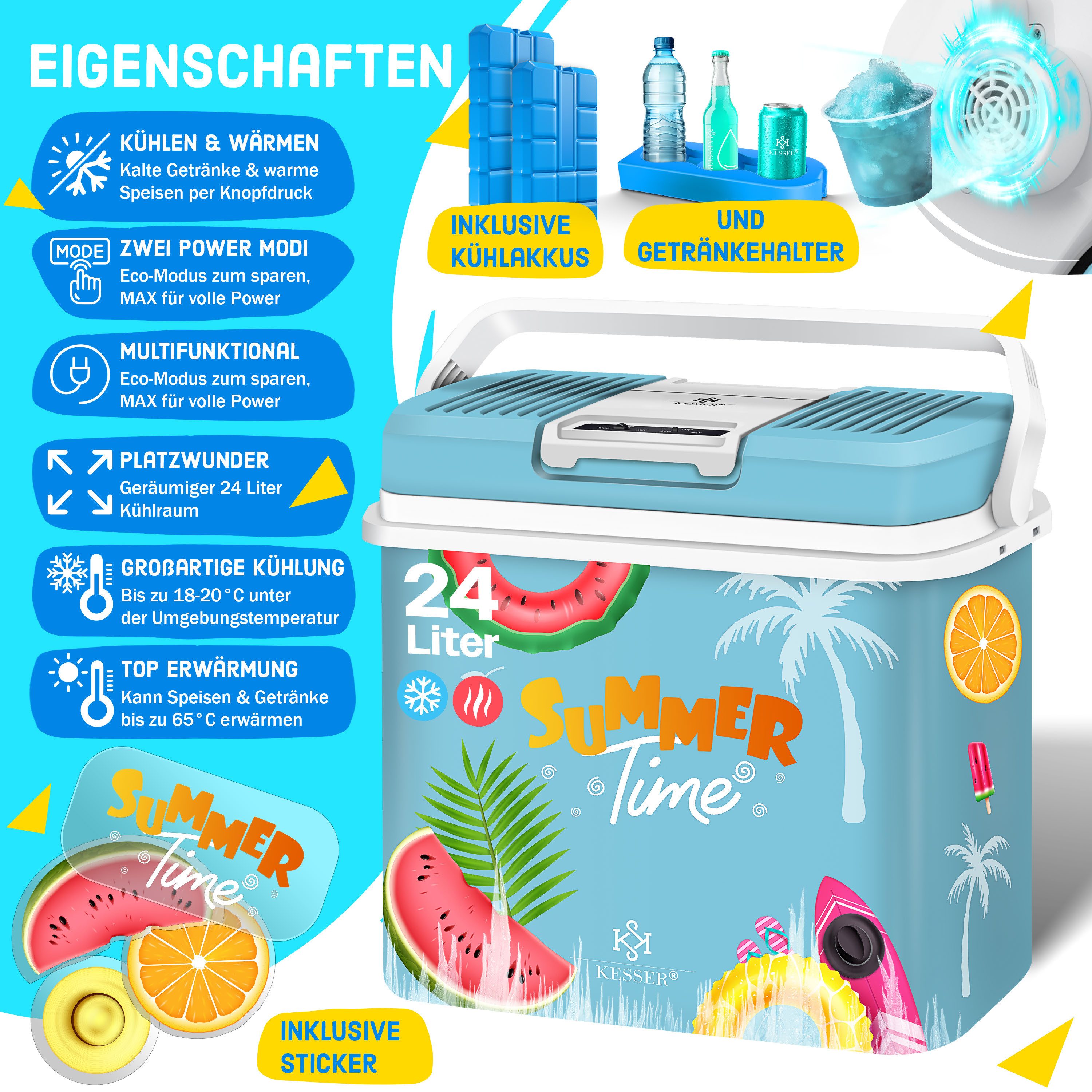 KESSER Kühlbox, 24 l, 24 Liter Kühlbox KÜHLT und WÄRMT Thermo-Elektrische Kühlbox