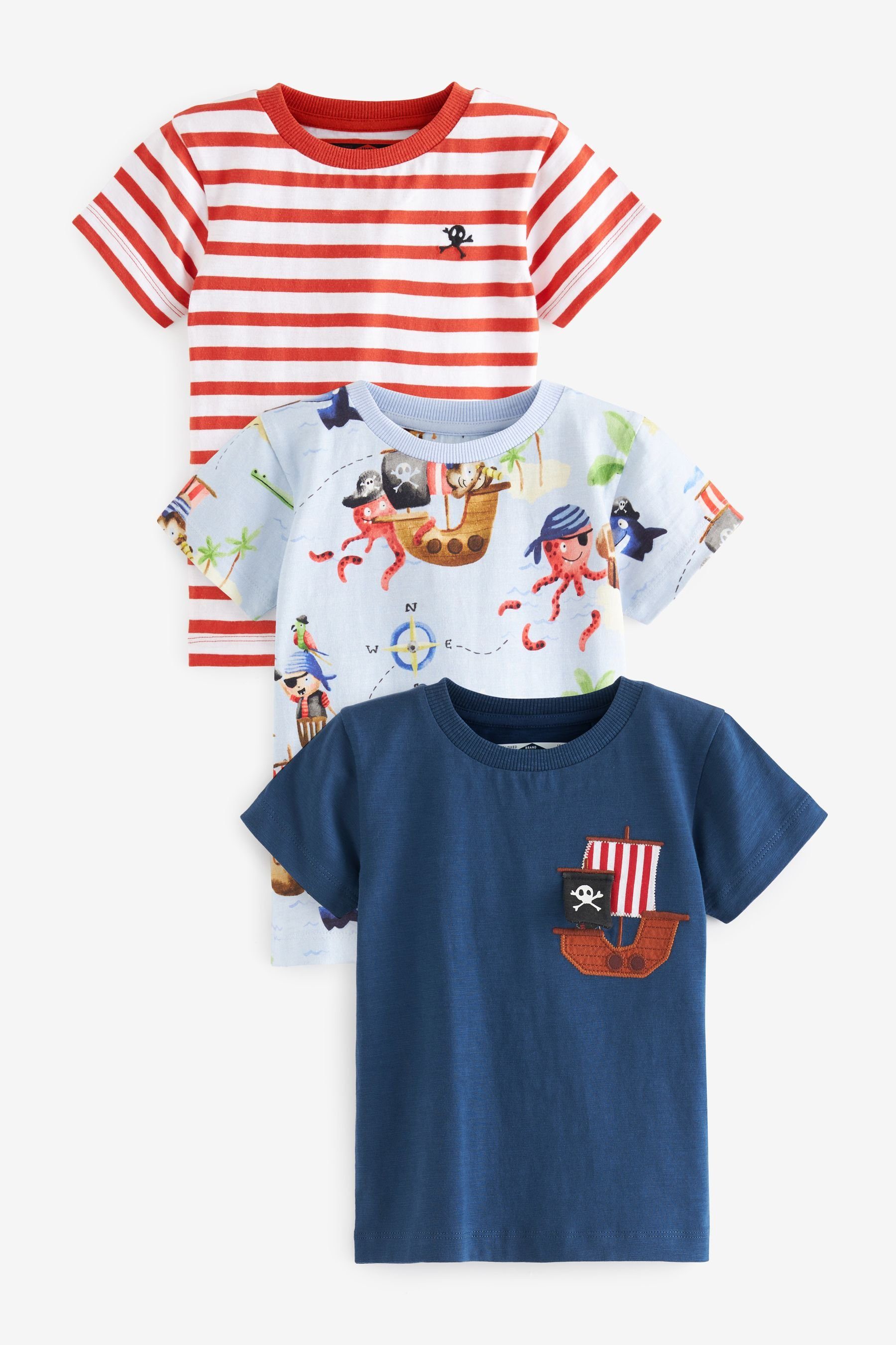 Next T-Shirt Kurzarm-T-Shirts 3er Figur, & (3-tlg) Pirate Pack mit Blue Red