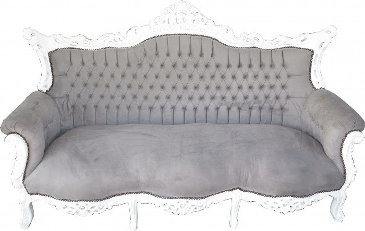Casa Couch 3-Sitzer Padrino / Wohnzimmer - Sofa Grau Lounge 3er Möbel Barock Master Weiß