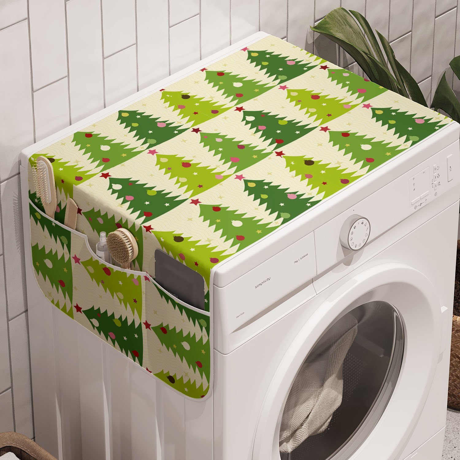 Abakuhaus Badorganizer Anti-Rutsch-Stoffabdeckung für Waschmaschine und Verzierte Trockner, Weihnachtsbaum Bäume