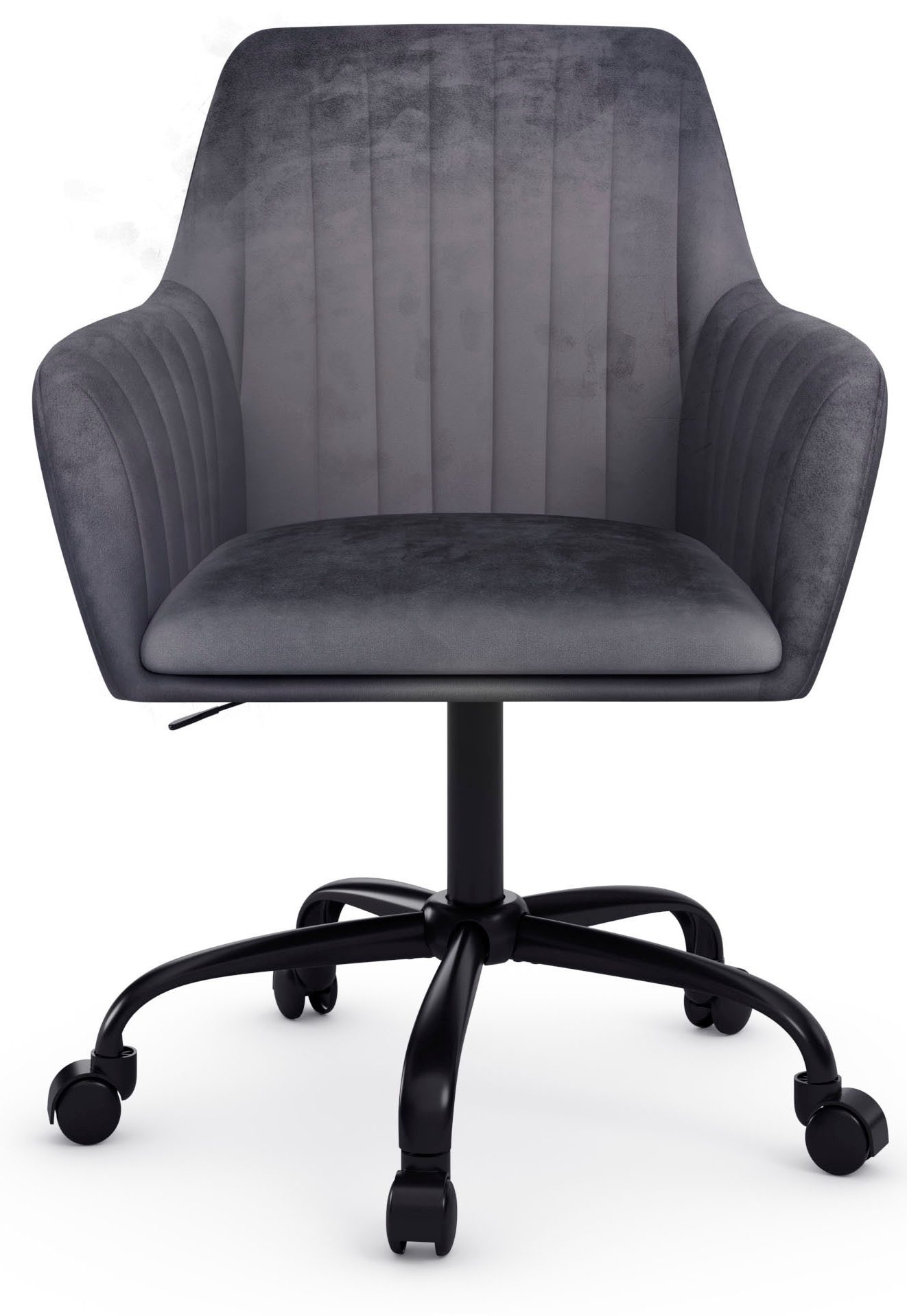 OTTO home Bürostuhl Perry2, eleganter Samtstuhl, schwarzes Drehkreuz,Polsterung in Längsnaht-Optik
