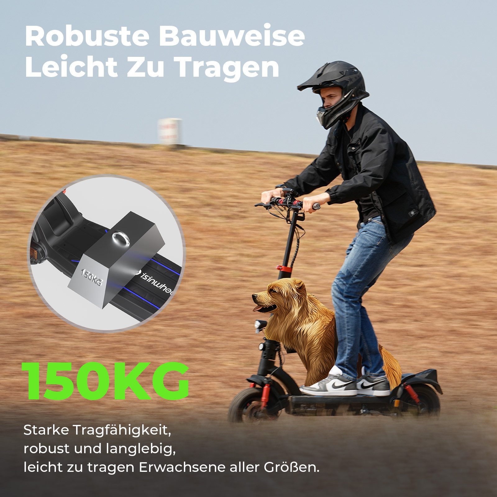 iSinwheel E-Scooter Offroad Elektroroller mit Straßenzulassung, 20 km/h, (1 tlg), Duales Bremssystem, Belastung bis 150kg,11-Zoll-Reifen