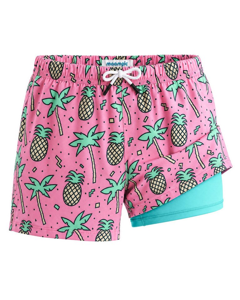 MaaMgic Badehose Shorts Jungen 2-in-1 mit verstellbarem Kordelzug (1-St) Stretch Schwimmshorts mit Innenfutter für Strand und Schwimmbad