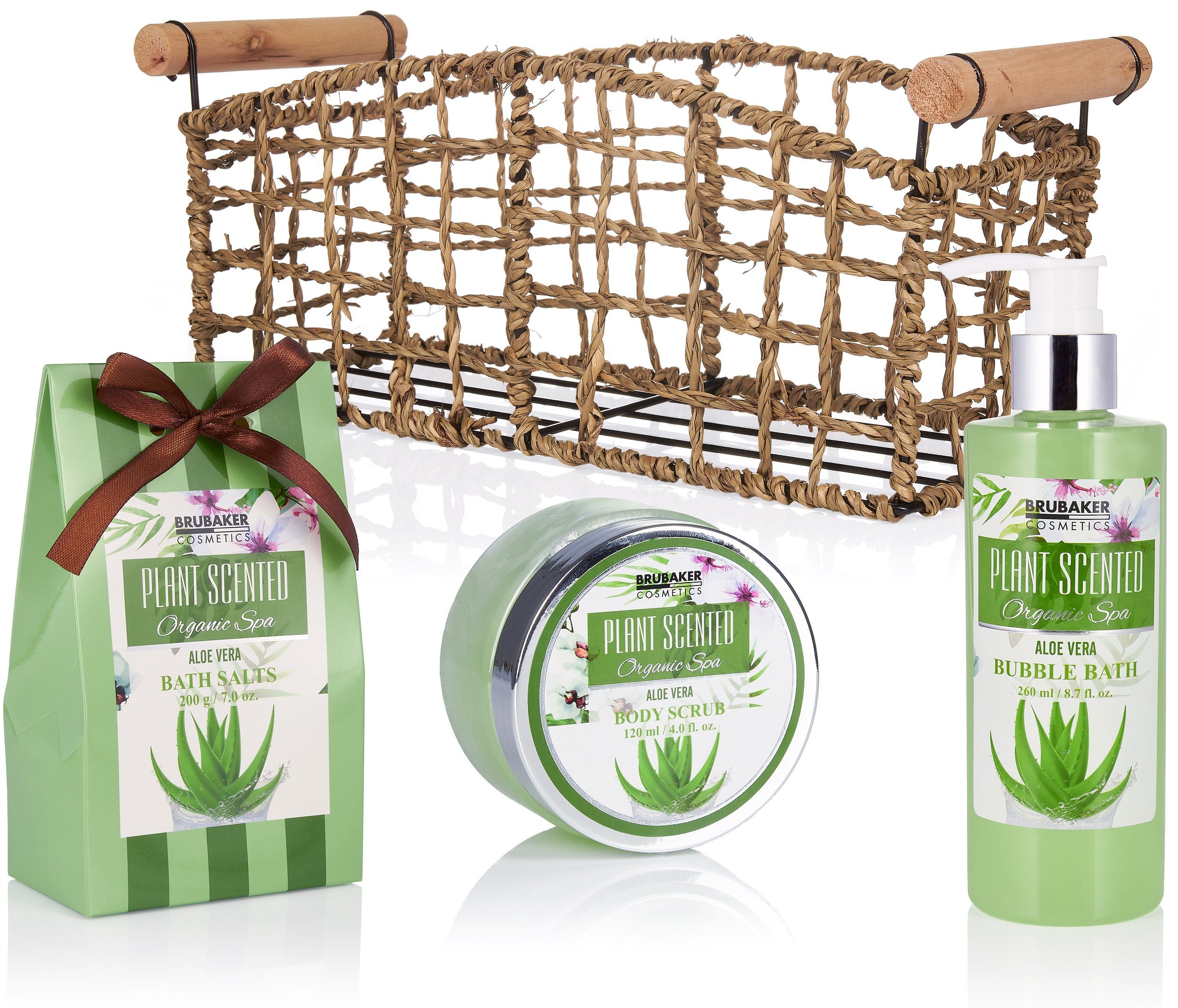 BRUBAKER Pflege-Geschenkset Dusch- und Badeset mit Aloe Vera Duft, 13-tlg., Damen Geschenkset in dekorativem Korb, Pflegeset für Frauen