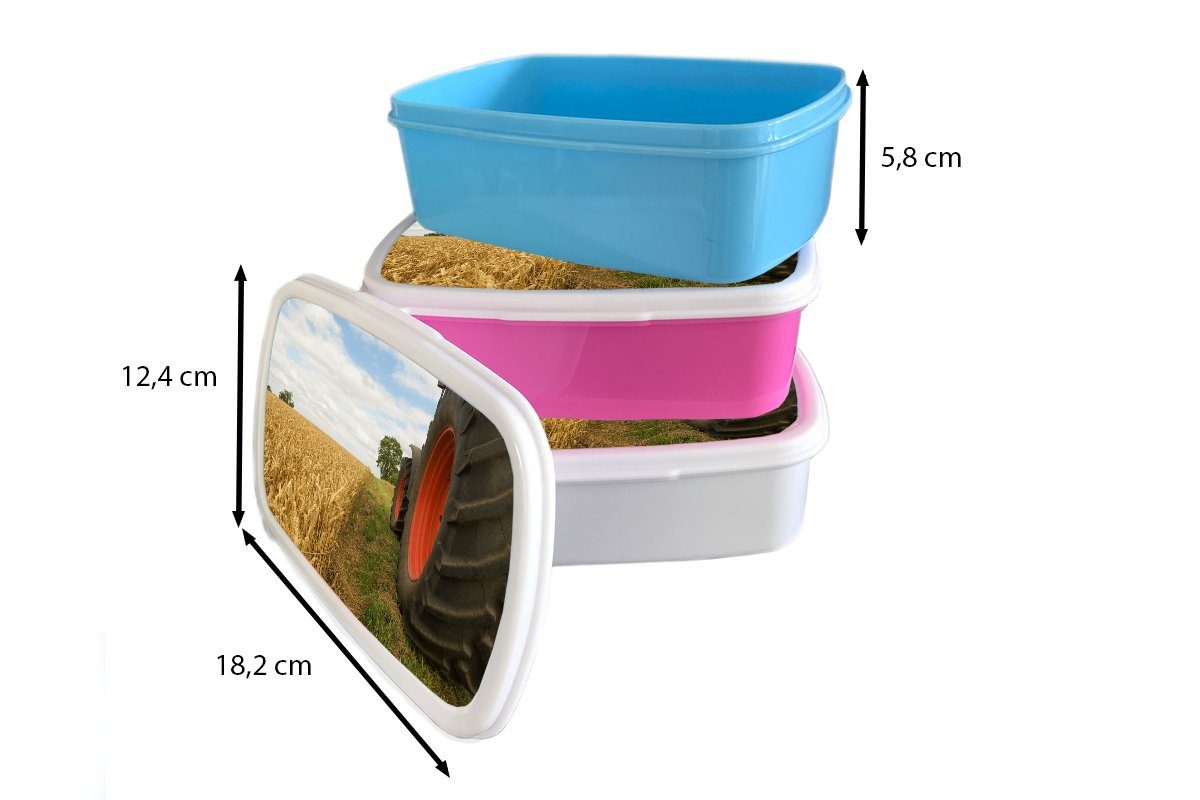 Brotbox Lunchbox Brotdose, Traktor MuchoWow Räder weiß und für Jungs Kinder für (2-tlg), - - Weizen, Erwachsene, und Kunststoff, Mädchen