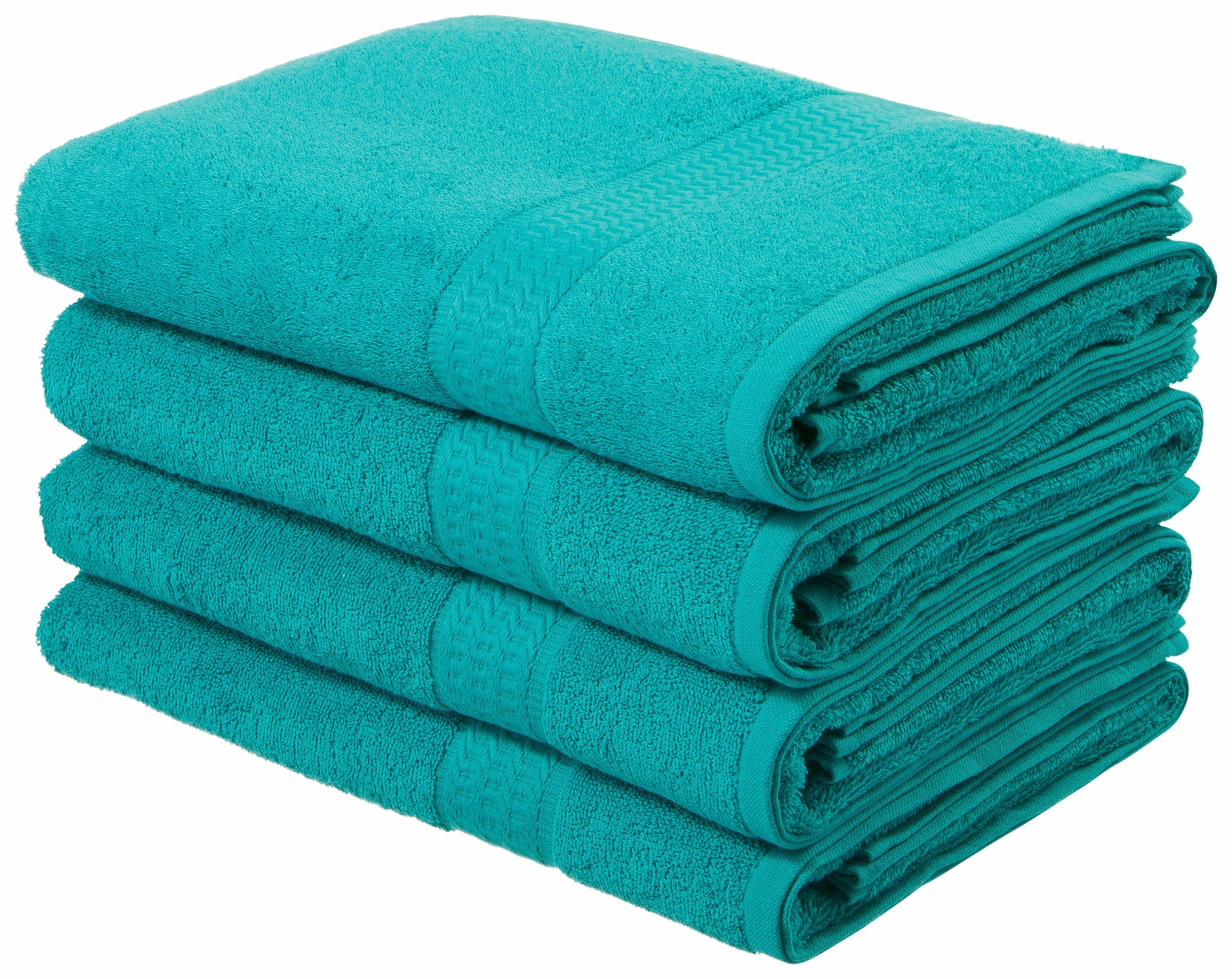 OTTO home Duschtücher Juna, als Set und Serie erhältlich, 4 Duschtücher, 70x140cm, Walkfrottee (4-St), Handtuch Set, 100% Baumwolle, mit Bordüre, Uni-Farben, weich