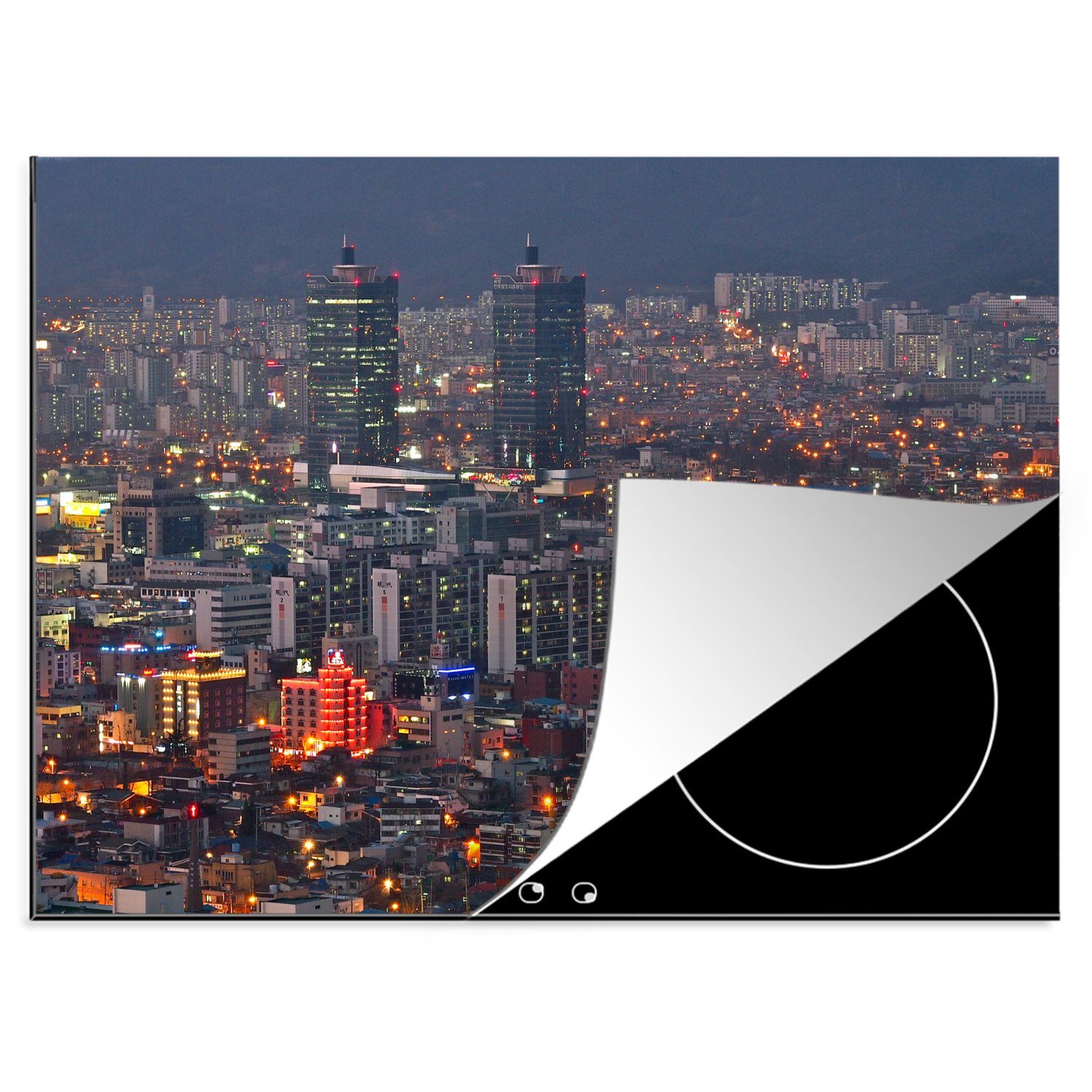 MuchoWow Herdblende-/Abdeckplatte Dämmerung über der Skyline von Daejeon Südkorea, Vinyl, (1 tlg), 70x52 cm, Mobile Arbeitsfläche nutzbar, Ceranfeldabdeckung