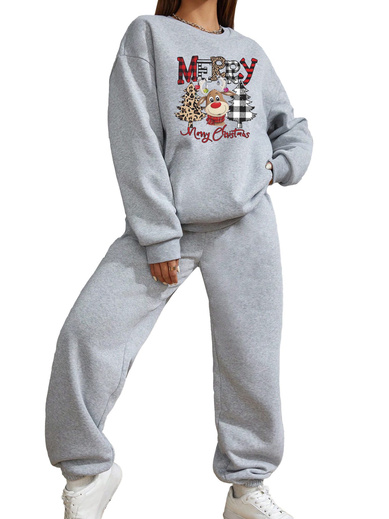 PYLIKE Jogginganzug SET Damen Trainingsanzug Weihnachten Print Sweatshirt & günstig online kaufen
