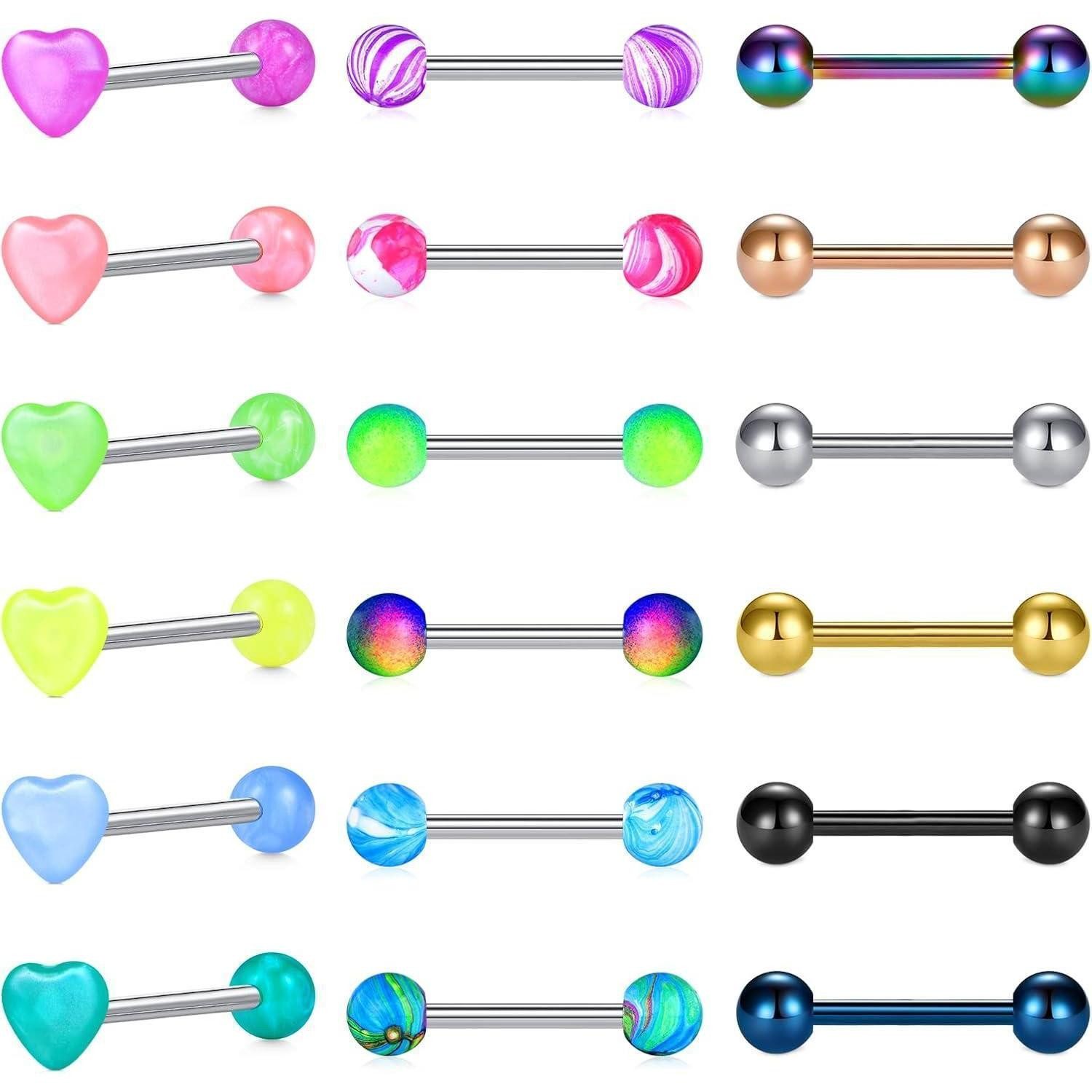 LuxusKollektion Brustwarzenpiercing Piercing Zungenpiercing 14G Stahl Zirkon Glitter Tb12 18pcs 16mm