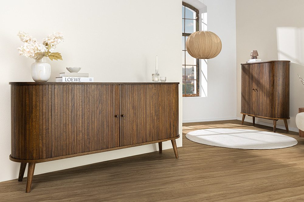 riess-ambiente Sideboard VALHALLA WOOD 160cm smoked braun · Schrank mit 4 Fächer (Einzelartikel, 1 St), Eiche · Kommode mit 2 Schiebetüren · Wohnzimmer · Retro Design
