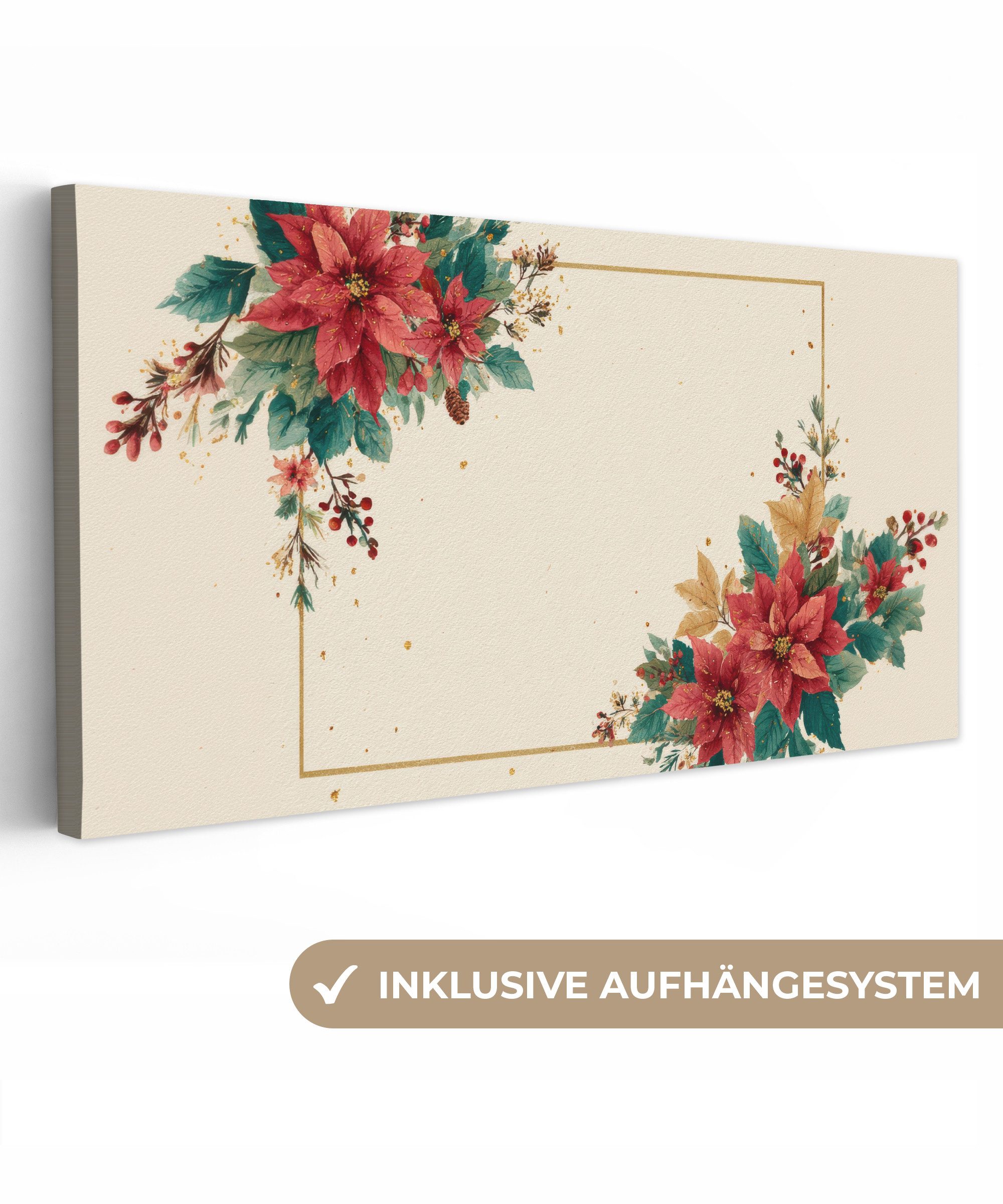 OneMillionCanvasses® Leinwandbild Panorama Weihnachten - Weihnachtsstern - Rahmen - Farbenfroh, Fotodruck (1 St), Wandbild, Deko Schlafzimmer Wohnzimmer Flur 40x20 cm