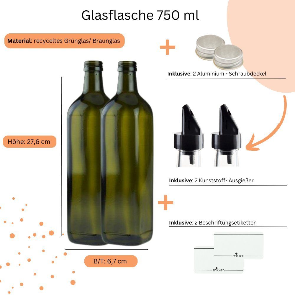 mikken Ölspender 2er Set Ölflaschen 100-1000 ml Glasflasche braun/grün mit Ausgießer, UV-Schutz – Bild 3 von 3