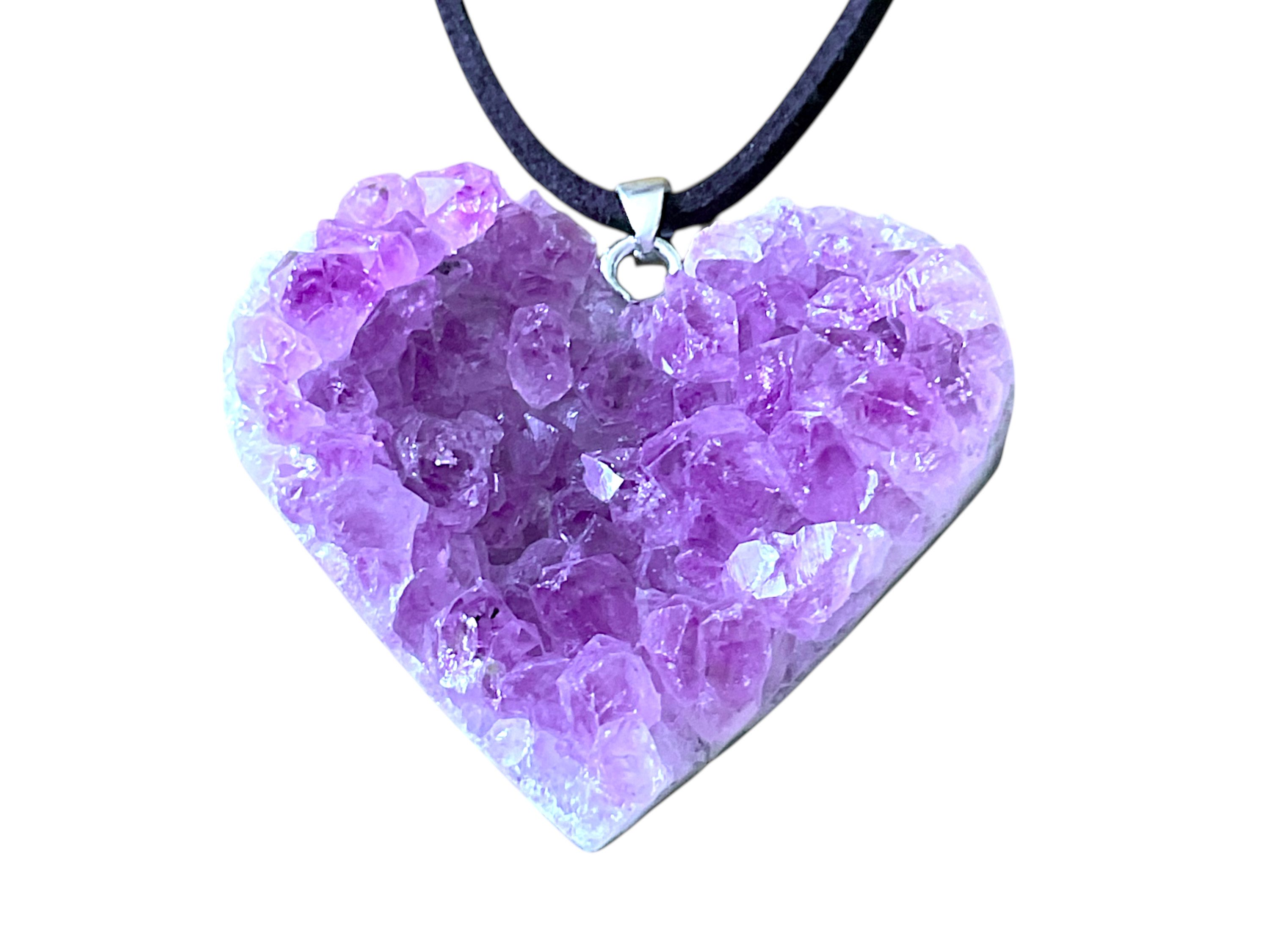 Edelstein Amethyst Herz Anhänger 925 Silber I 80 cm Wildlederband