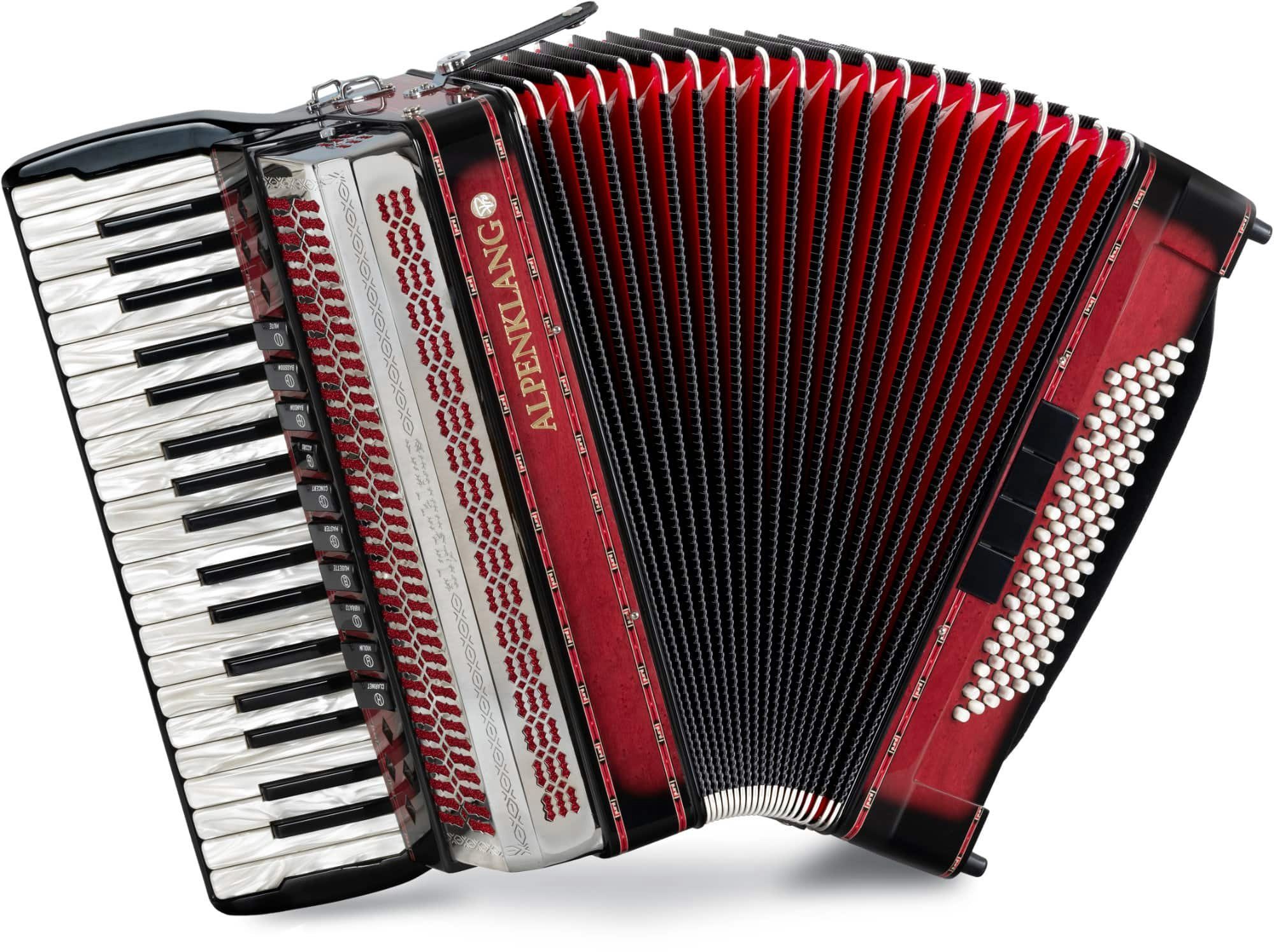 Alpenklang Knopf-Akkordeon Pro IV 96 CM - 96 Bassknöpfe, 38 Diskanttasten, Doppeltremolo (Pro-Serie), hochwertige, italienische Tipo a Mano A-Stimmplatten