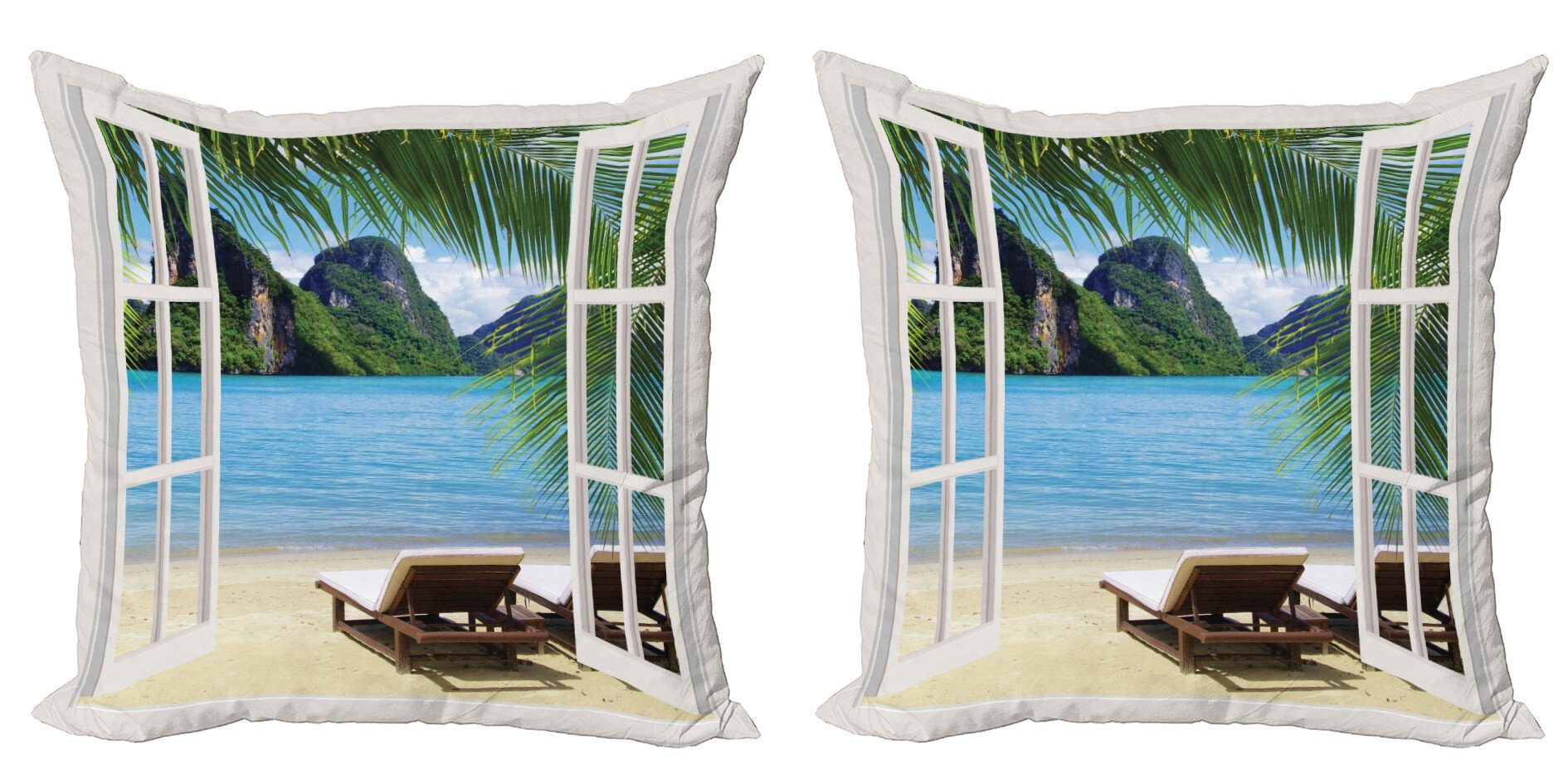 Strand Meer Sommer Accent Palmen Modern (2 Kissenbezüge Digitaldruck, Stück), und Doppelseitiger Abakuhaus
