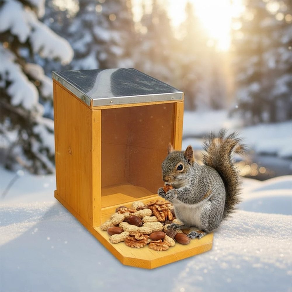 Mucola Futterhaus Eichhörnchen Futterhaus Futterstation Holz Plexiglas Zinkdach, Zinkdach